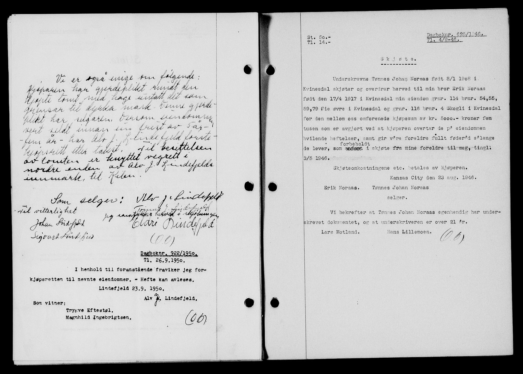 Flekkefjord sorenskriveri, SAK/1221-0001/G/Gb/Gba/L0060: Mortgage book no. A-8, 1945-1946, Diary no: : 625/1946