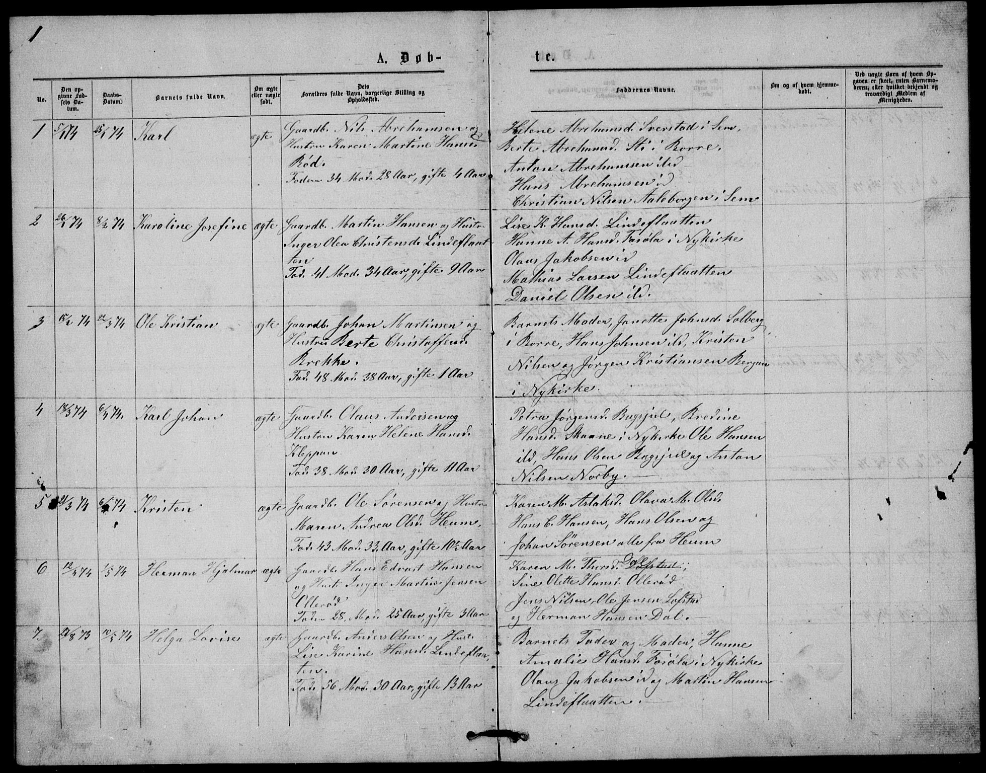 Våle kirkebøker, AV/SAKO-A-334/G/Gb/L0001: Parish register (copy) no. II 1, 1874-1891, p. 1