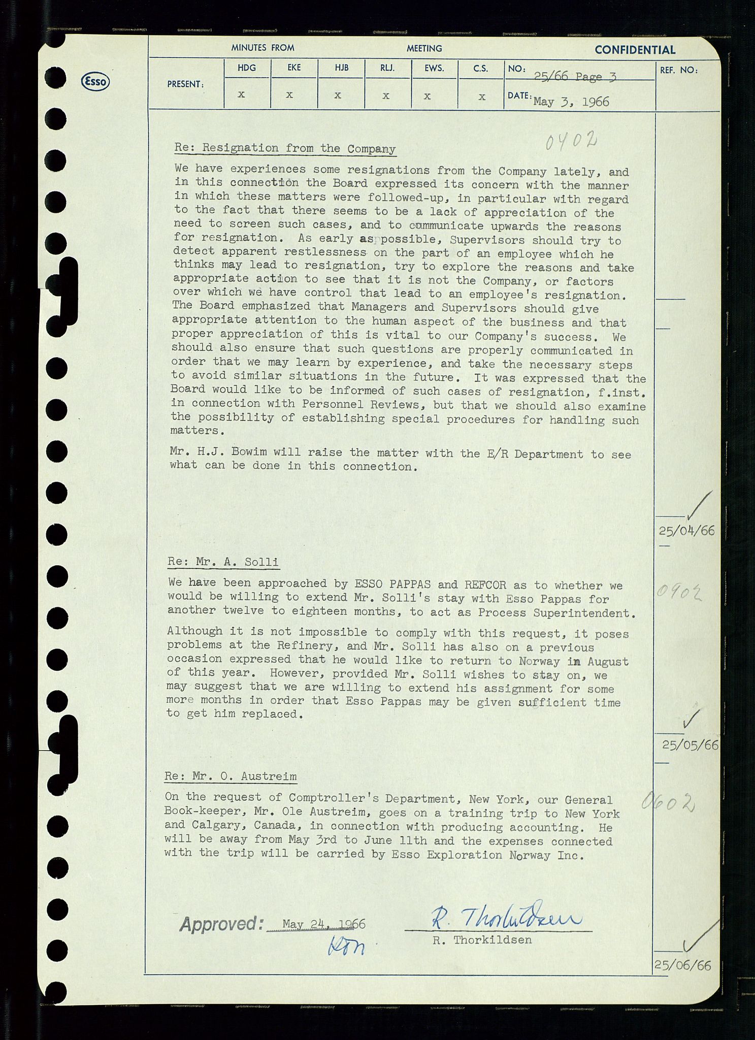 Pa 0982 - Esso Norge A/S, AV/SAST-A-100448/A/Aa/L0002/0002: Den administrerende direksjon Board minutes (styrereferater) / Den administrerende direksjon Board minutes (styrereferater), 1966, p. 58