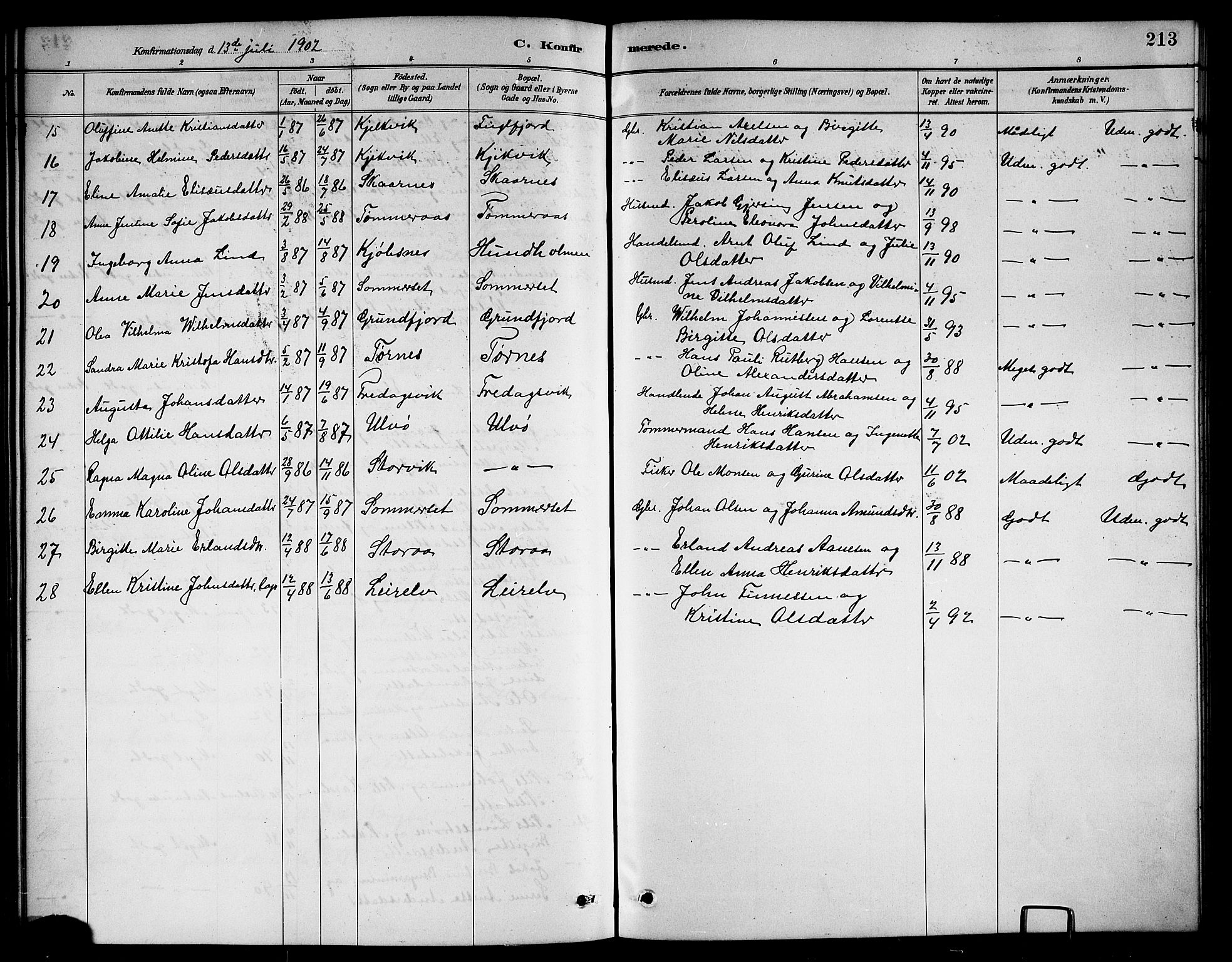 Ministerialprotokoller, klokkerbøker og fødselsregistre - Nordland, AV/SAT-A-1459/861/L0876: Parish register (copy) no. 861C02, 1887-1903, p. 213