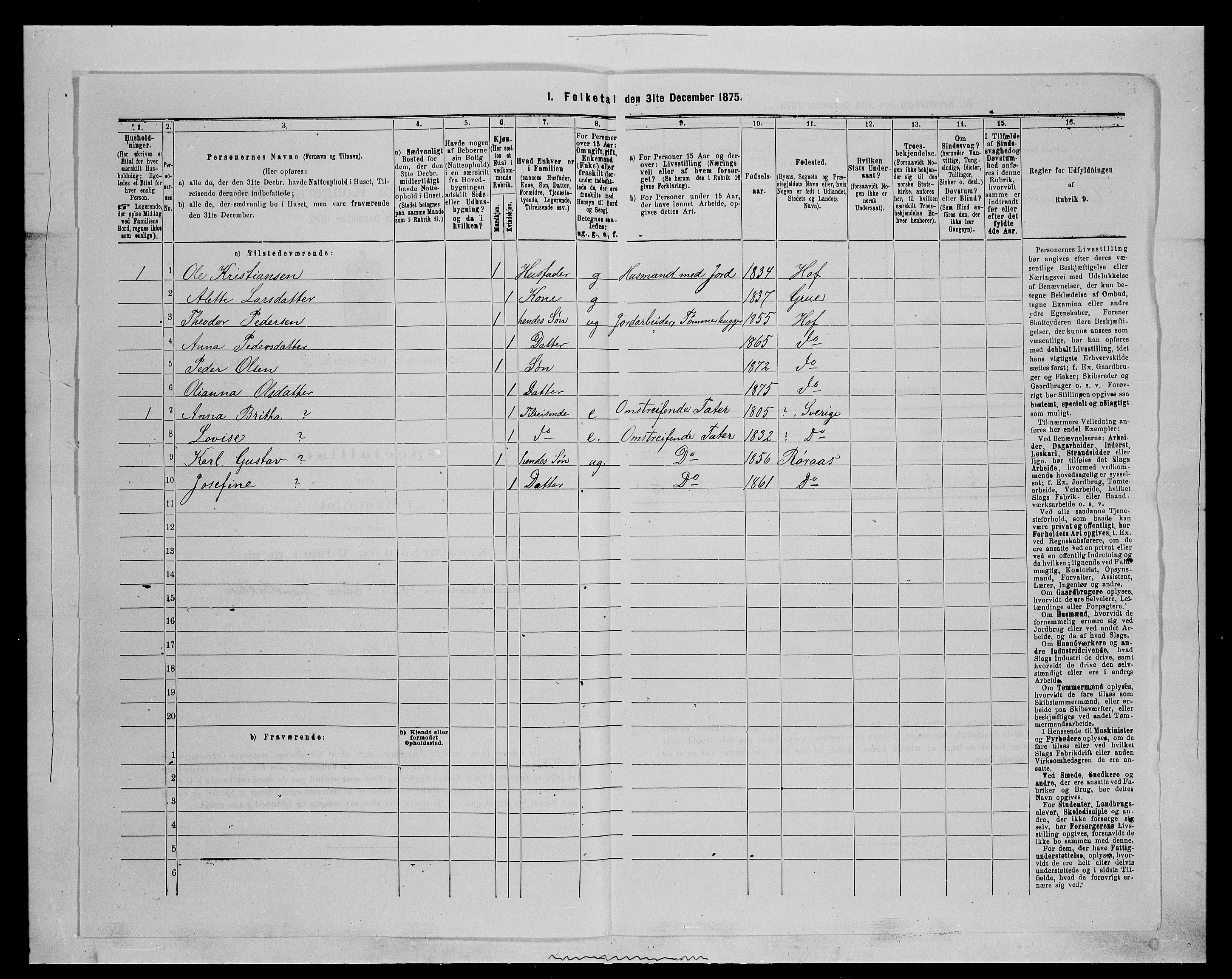 SAH, 1875 census for 0424P Hof, 1875, p. 488