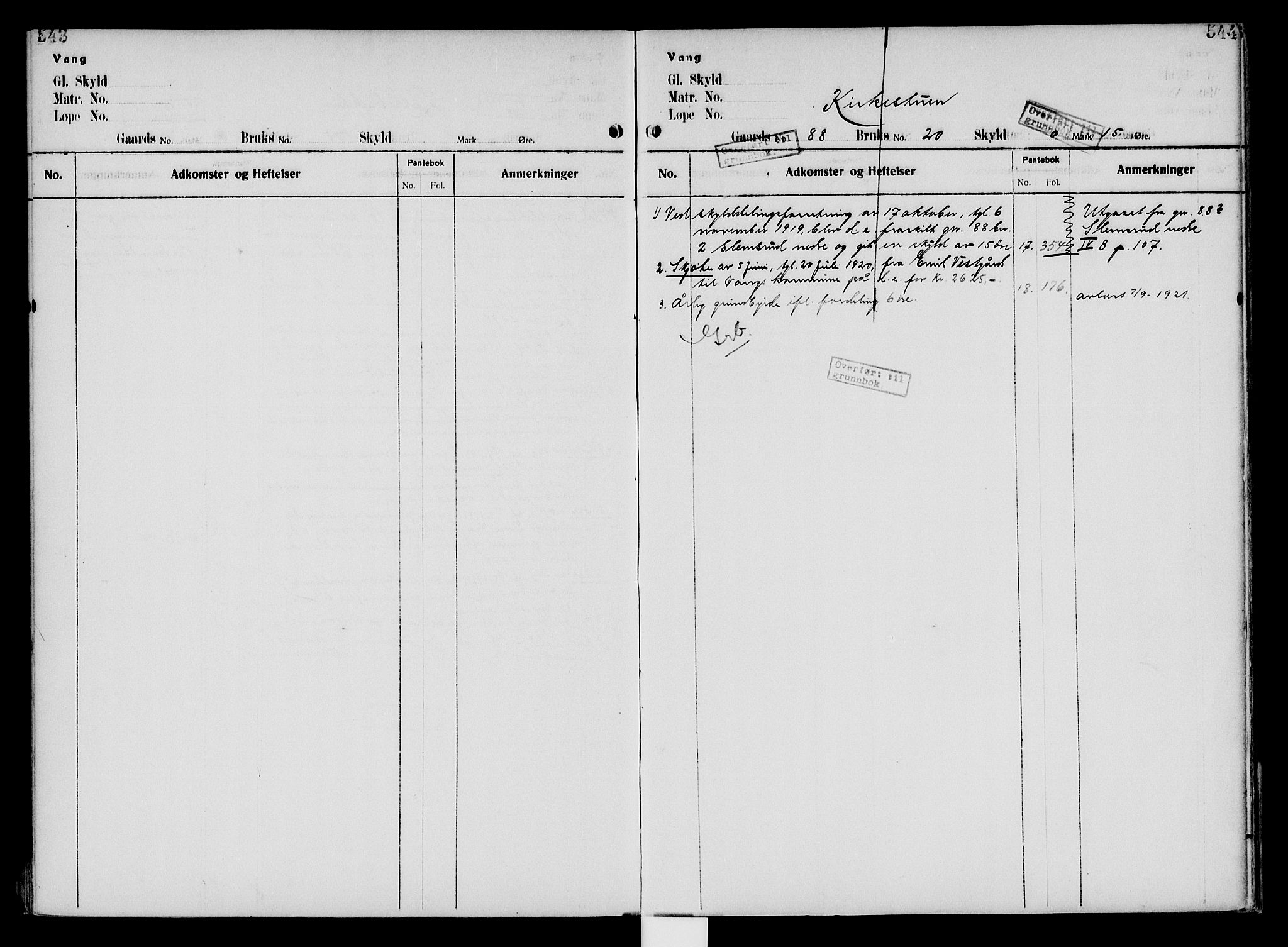 Nord-Hedmark sorenskriveri, SAH/TING-012/H/Ha/Had/Hade/L0005: Mortgage register no. 4.5, 1916-1940, p. 543-544
