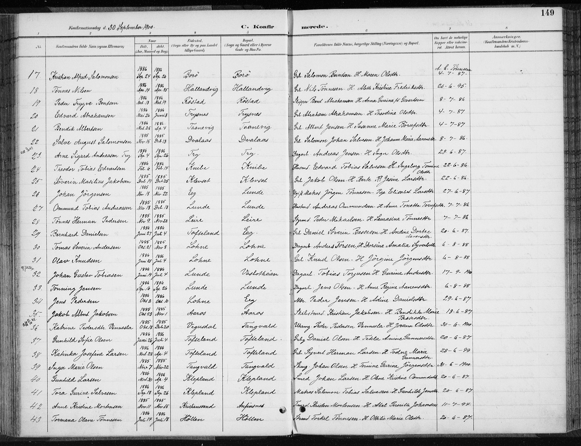 Søgne sokneprestkontor, SAK/1111-0037/F/Fa/Fab/L0013: Parish register (official) no. A 13, 1892-1911, p. 149