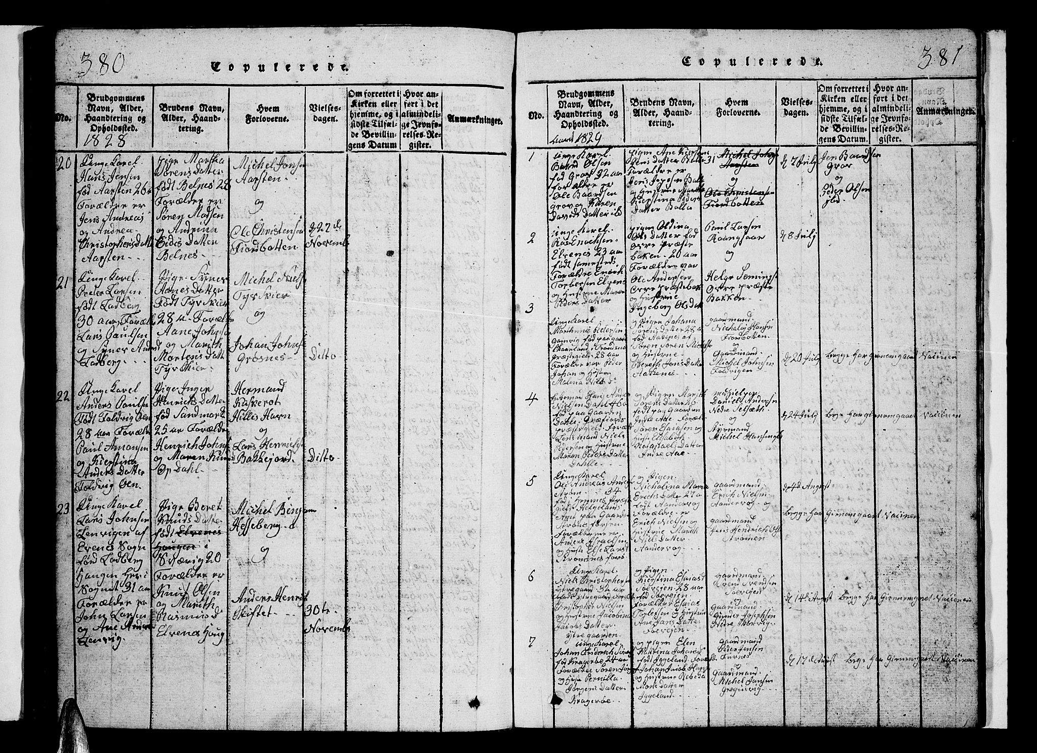 Ibestad sokneprestembete, SATØ/S-0077/H/Ha/Hab/L0002klokker: Parish register (copy) no. 2, 1821-1833, p. 380-381