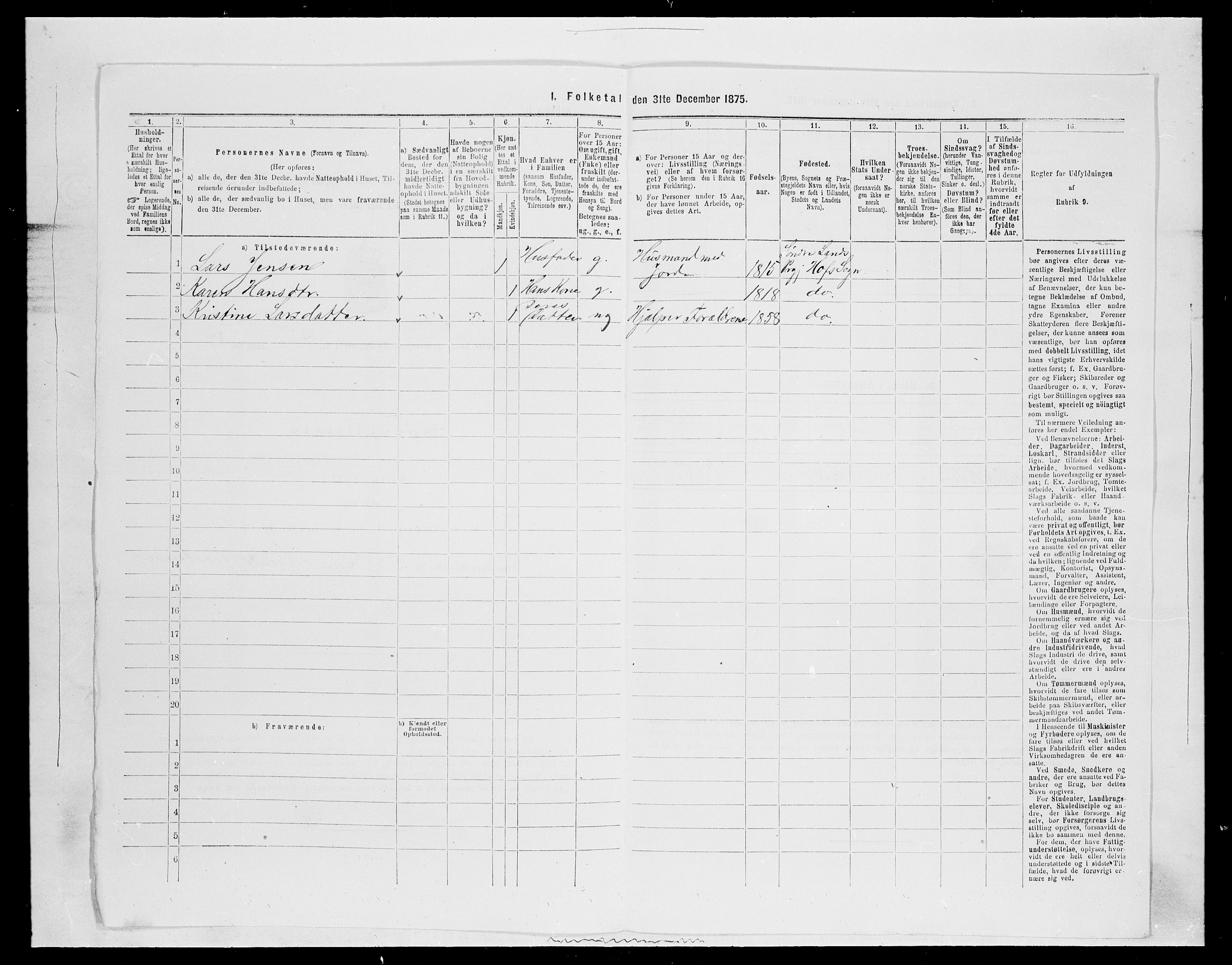 SAH, 1875 census for 0536P Søndre Land, 1875, p. 1189