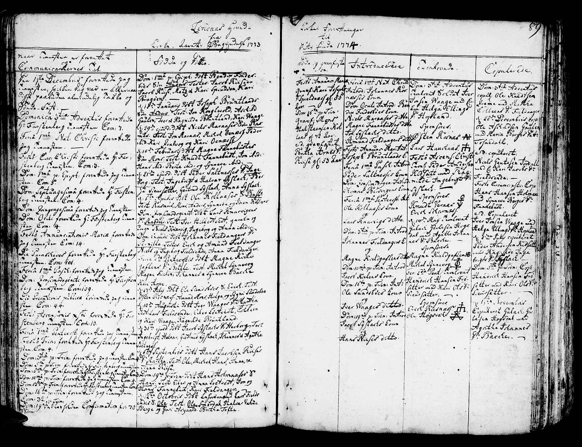 Lindås Sokneprestembete, SAB/A-76701/H/Haa: Parish register (official) no. A 4, 1764-1791, p. 89