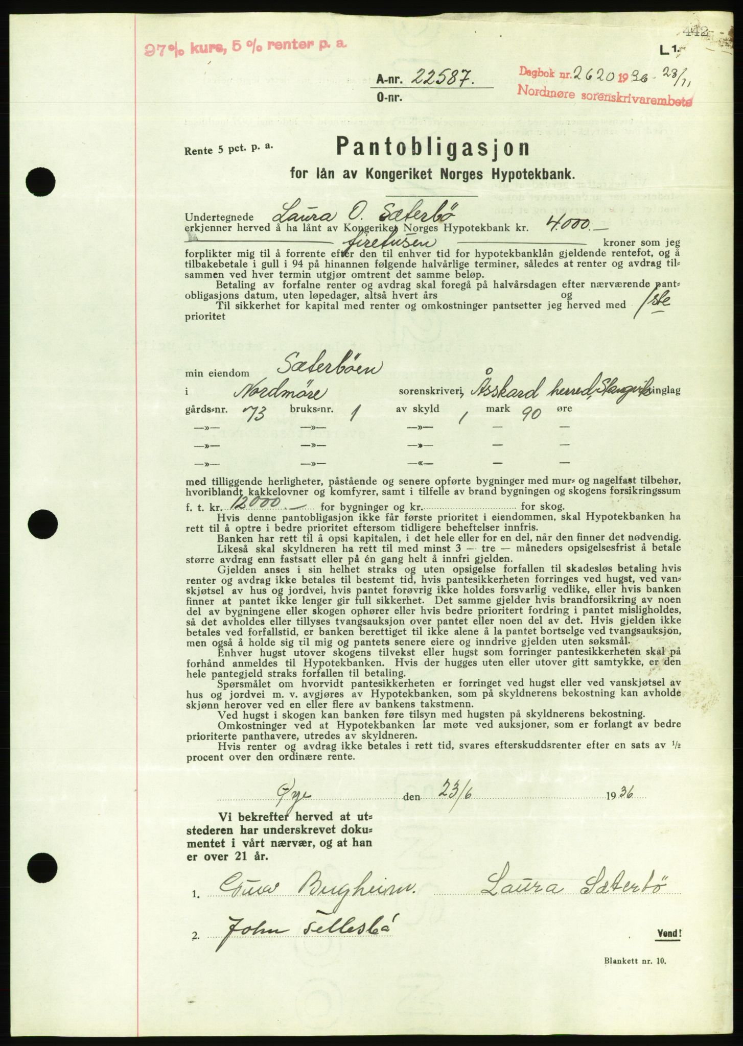 Nordmøre sorenskriveri, AV/SAT-A-4132/1/2/2Ca/L0090: Mortgage book no. B80, 1936-1937, Diary no: : 2620/1936