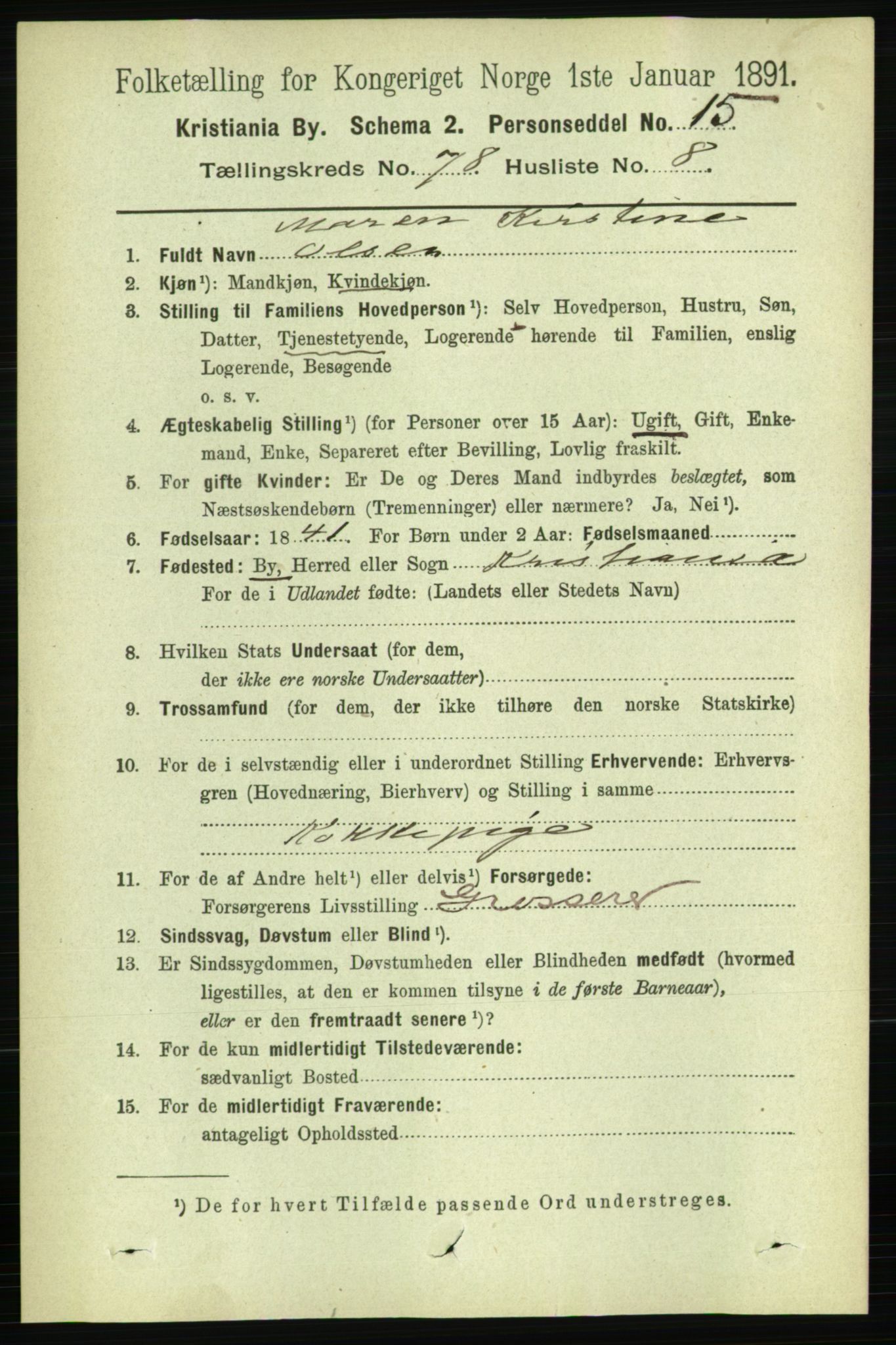 RA, 1891 census for 0301 Kristiania, 1891, p. 40997
