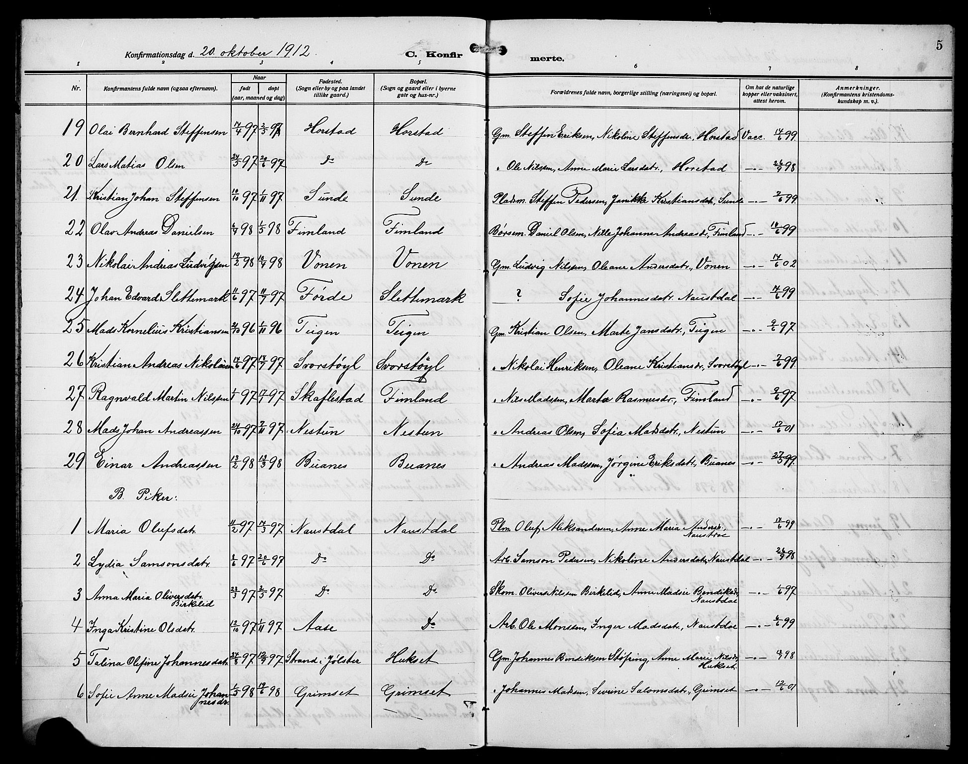 Førde sokneprestembete, SAB/A-79901/H/Hab/Habd/L0007: Parish register (copy) no. D 7, 1912-1922, p. 5