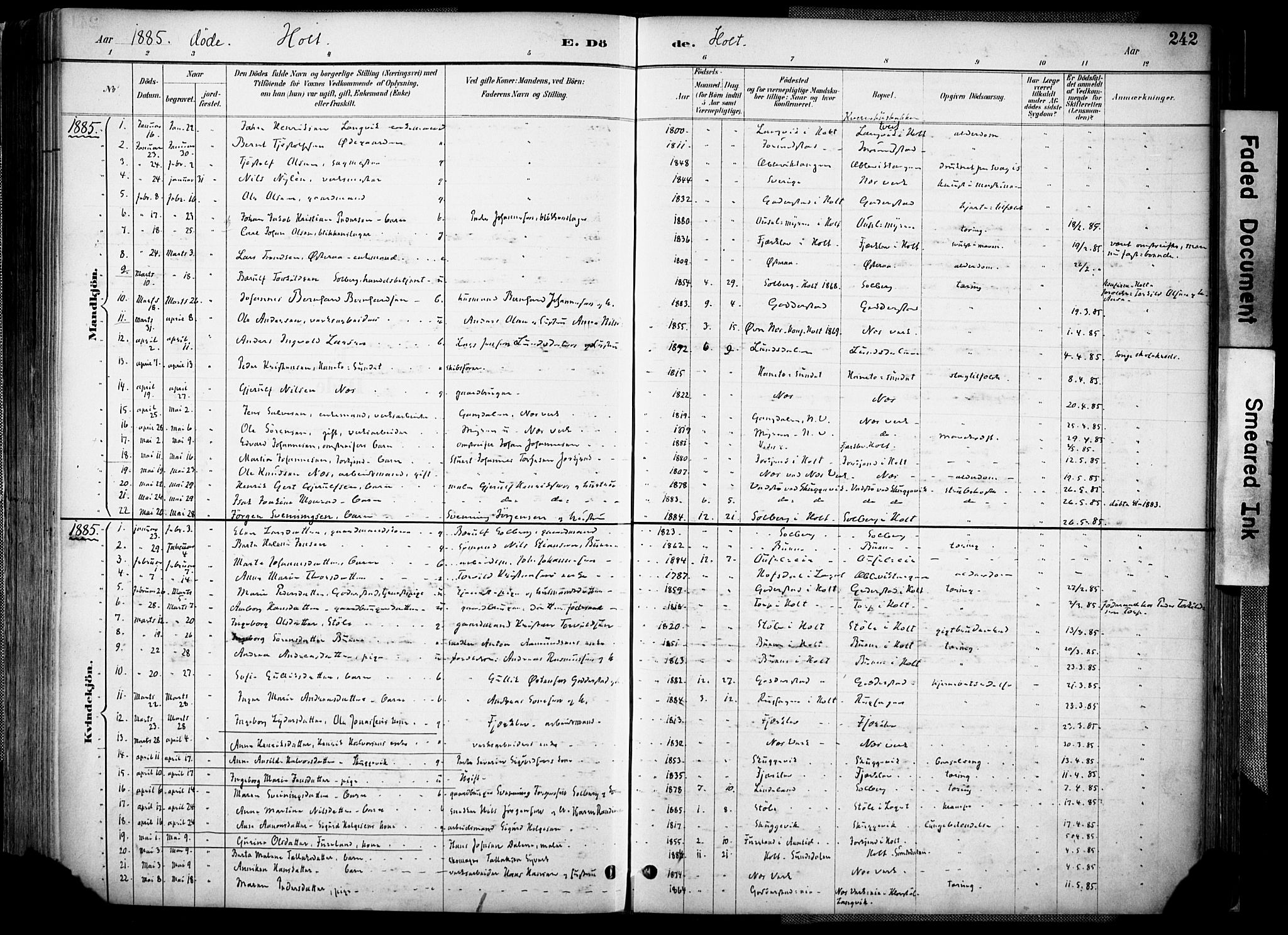 Holt sokneprestkontor, AV/SAK-1111-0021/F/Fa/L0012: Parish register (official) no. A 12, 1885-1907, p. 242