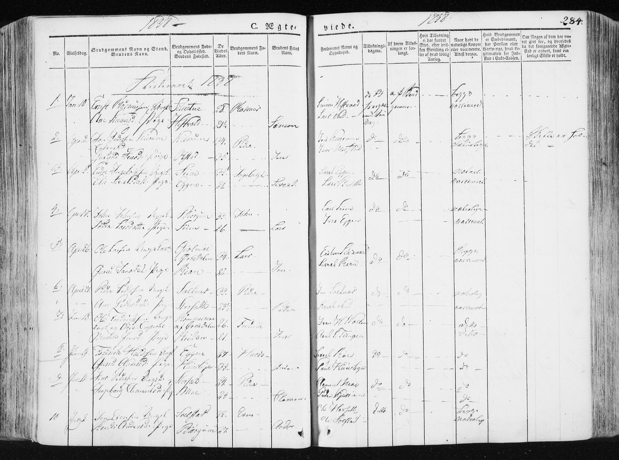 Ministerialprotokoller, klokkerbøker og fødselsregistre - Sør-Trøndelag, AV/SAT-A-1456/665/L0771: Parish register (official) no. 665A06, 1830-1856, p. 284
