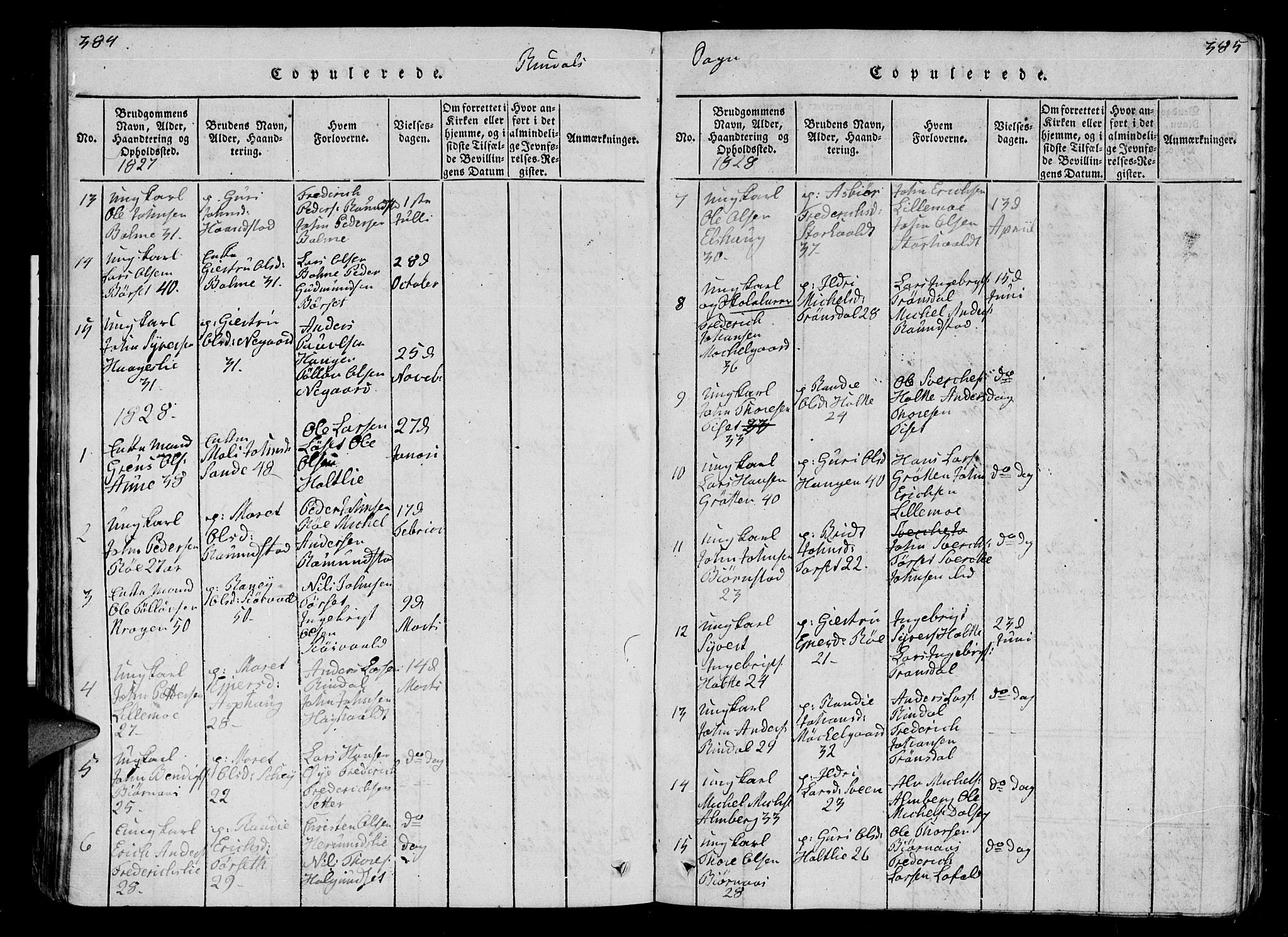 Ministerialprotokoller, klokkerbøker og fødselsregistre - Møre og Romsdal, AV/SAT-A-1454/595/L1050: Parish register (copy) no. 595C02, 1819-1834, p. 384-385