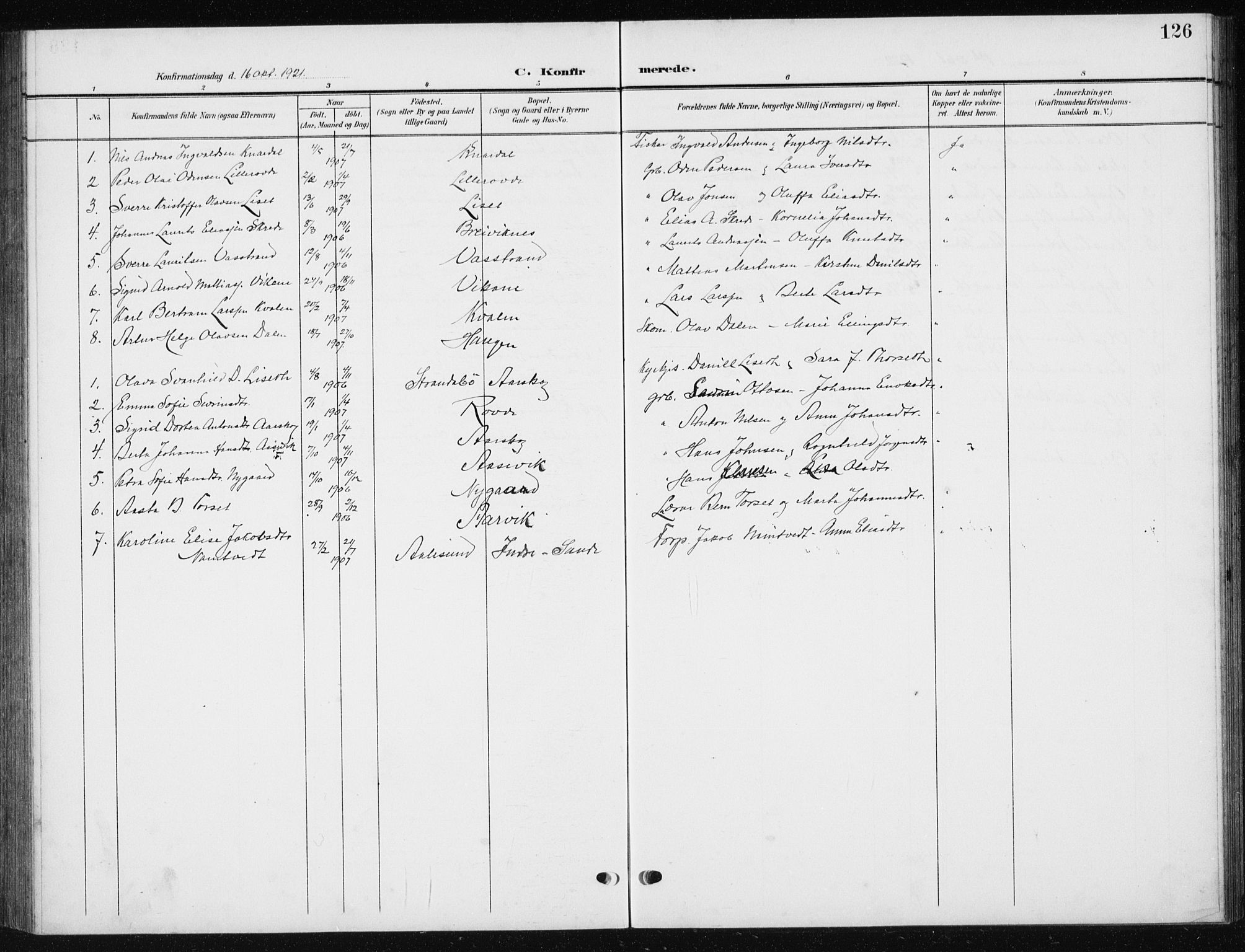 Ministerialprotokoller, klokkerbøker og fødselsregistre - Møre og Romsdal, AV/SAT-A-1454/504/L0061: Parish register (copy) no. 504C03, 1902-1940, p. 126