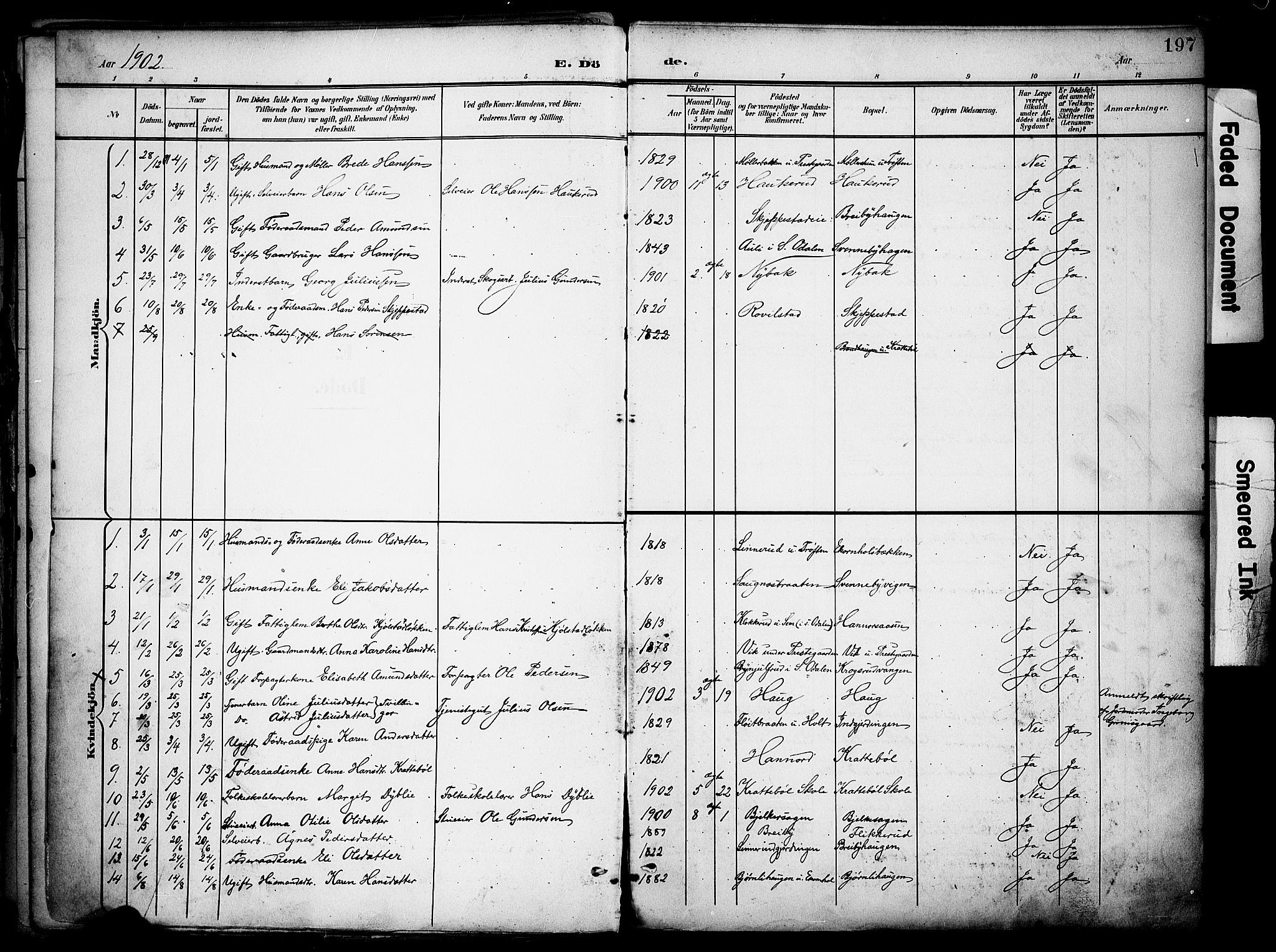 Nord-Odal prestekontor, SAH/PREST-032/H/Ha/Haa/L0007: Parish register (official) no. 7, 1902-1926, p. 197