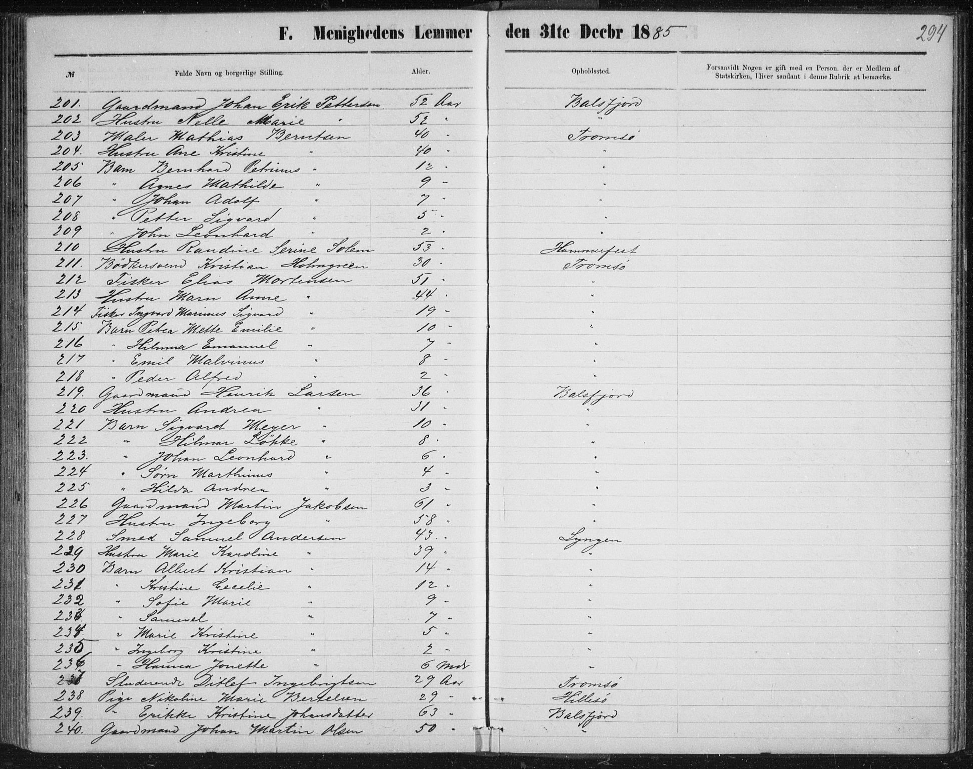 Uten arkivreferanse, SATØ/-: Dissenter register no. DP 3, 1871-1893, p. 294