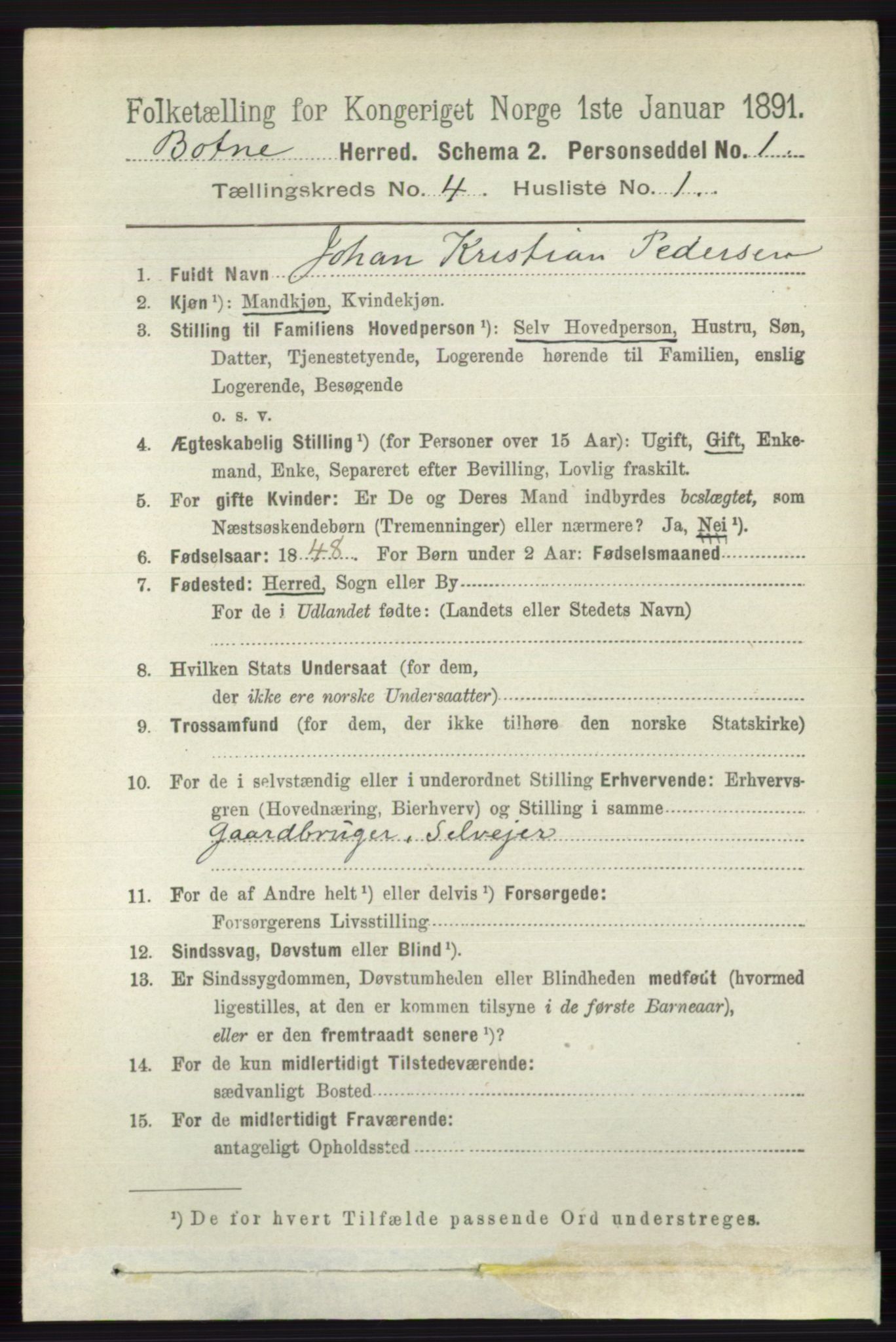 RA, 1891 census for 0715 Botne, 1891, p. 1600