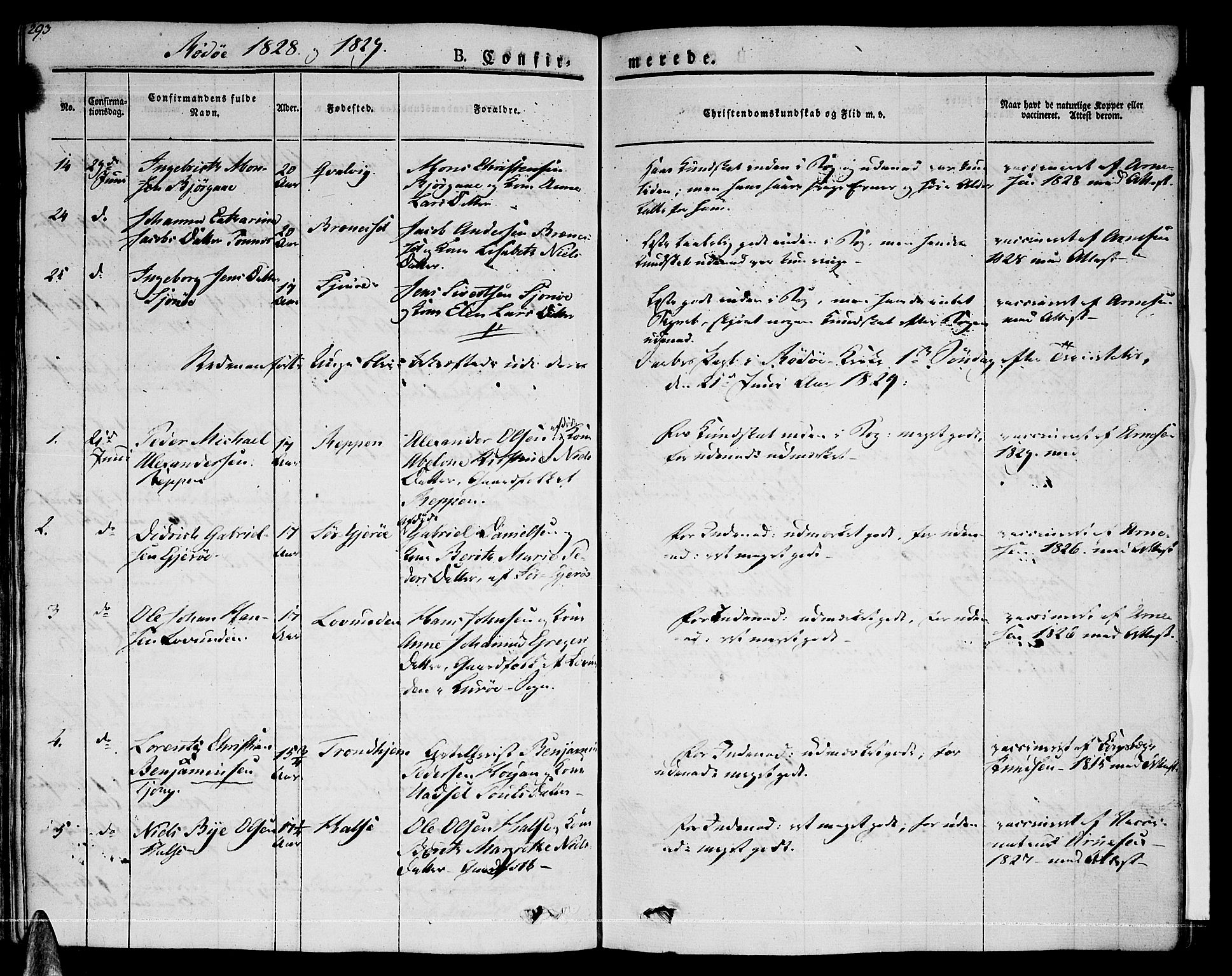 Ministerialprotokoller, klokkerbøker og fødselsregistre - Nordland, SAT/A-1459/841/L0598: Parish register (official) no. 841A06 /1, 1825-1844, p. 293
