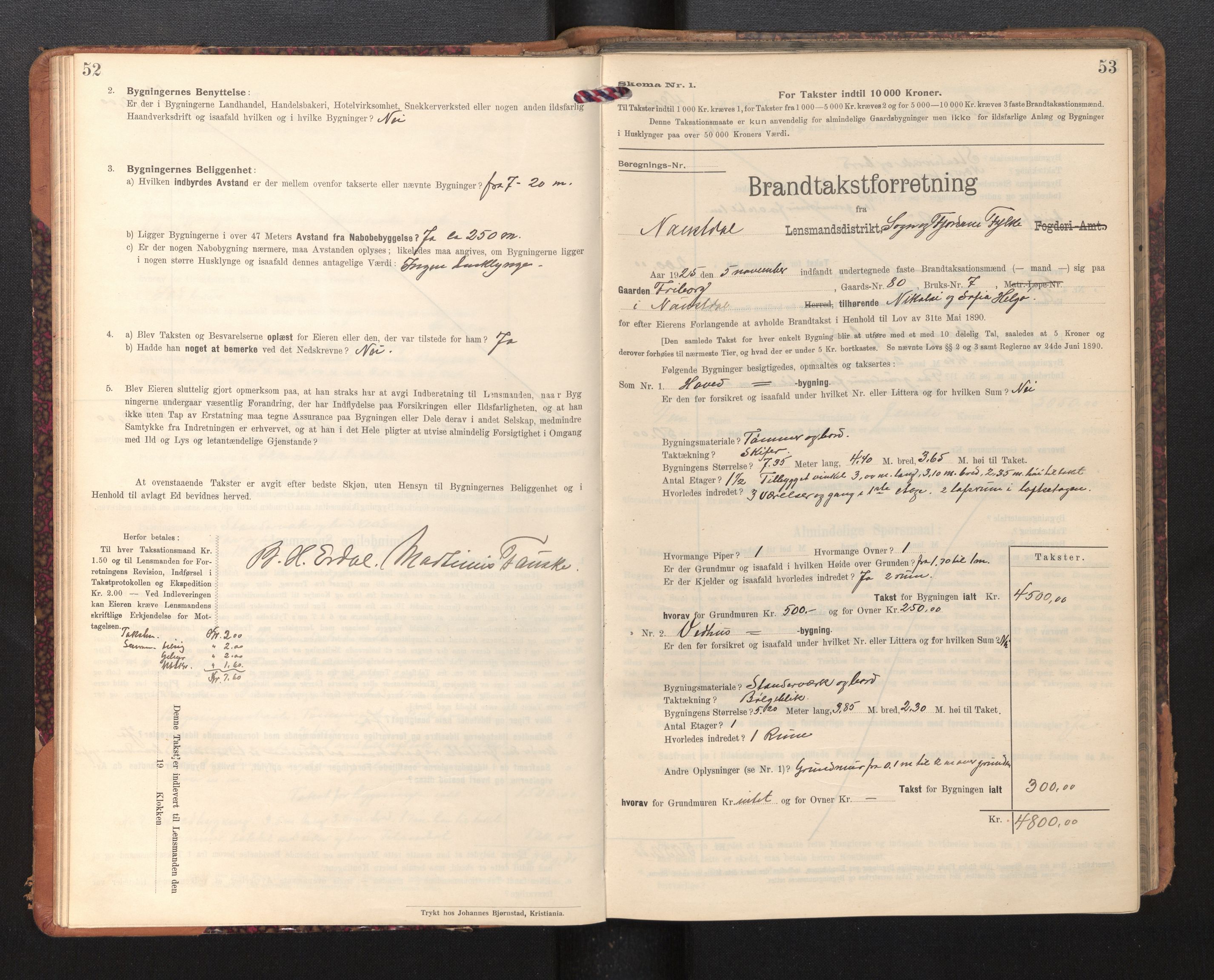 Lensmannen i Naustdal, SAB/A-29501/0012/L0002: Branntakstprotokoll, skjematakst, 1911-1953, p. 52-53