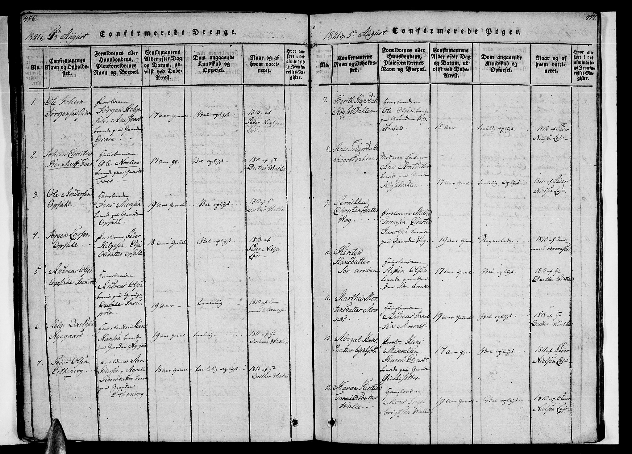 Ministerialprotokoller, klokkerbøker og fødselsregistre - Nordland, SAT/A-1459/805/L0105: Parish register (copy) no. 805C01, 1820-1839, p. 456-457