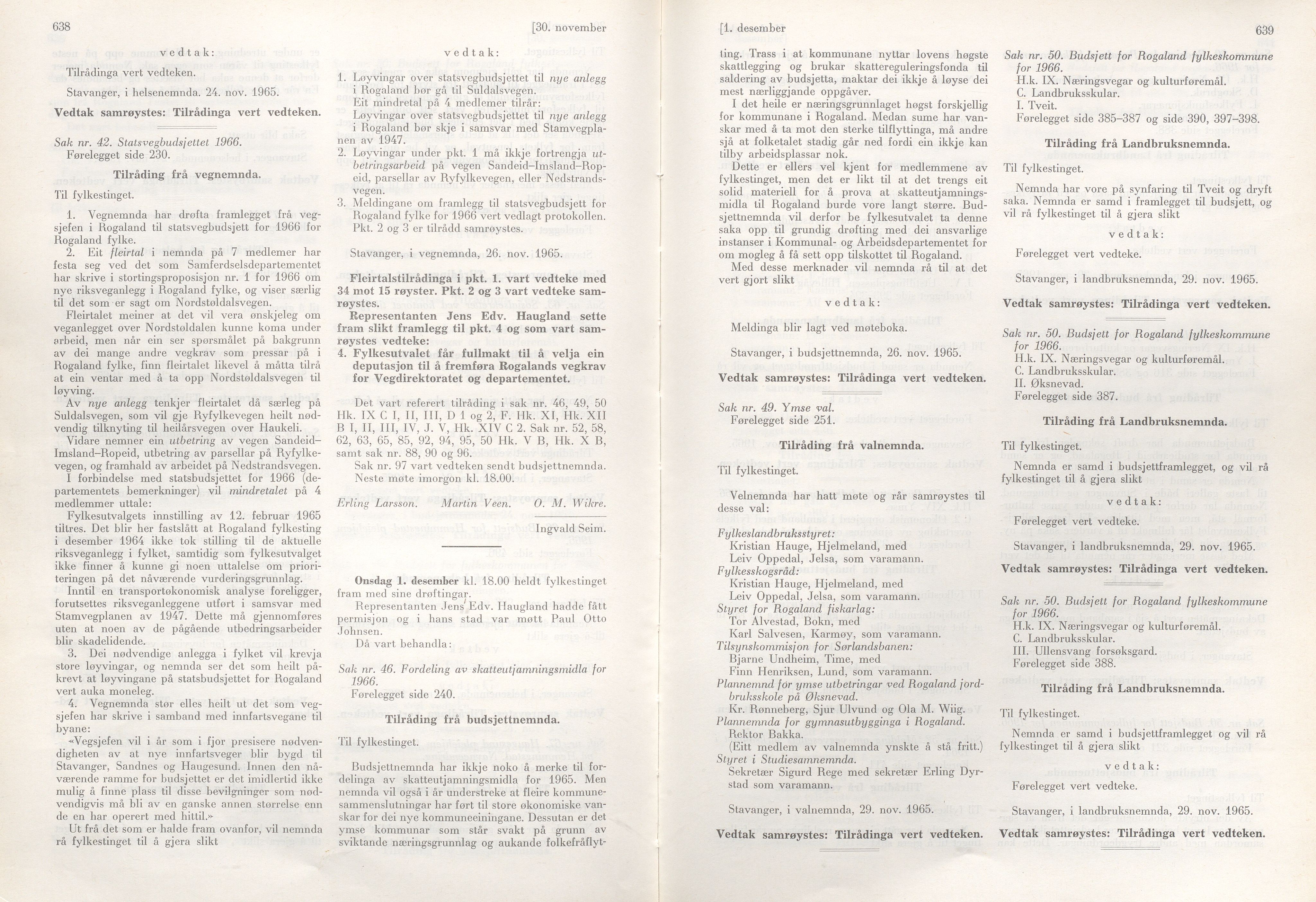 Rogaland fylkeskommune - Fylkesrådmannen , IKAR/A-900/A/Aa/Aaa/L0085: Møtebok , 1965, p. 638-639