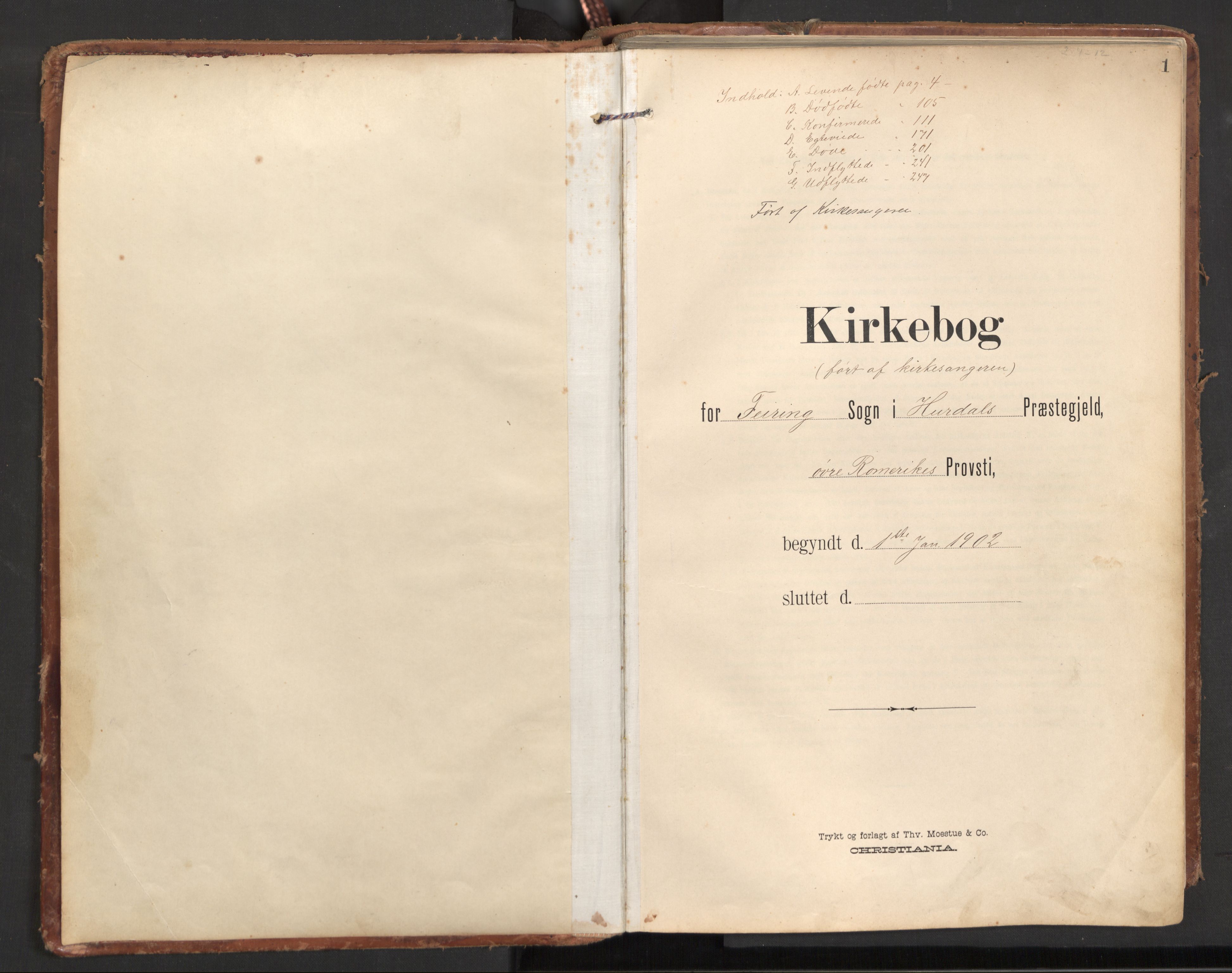 Hurdal prestekontor Kirkebøker, SAO/A-10889/G/Gb/L0001: Parish register (copy) no. II 1, 1902-1939, p. 1
