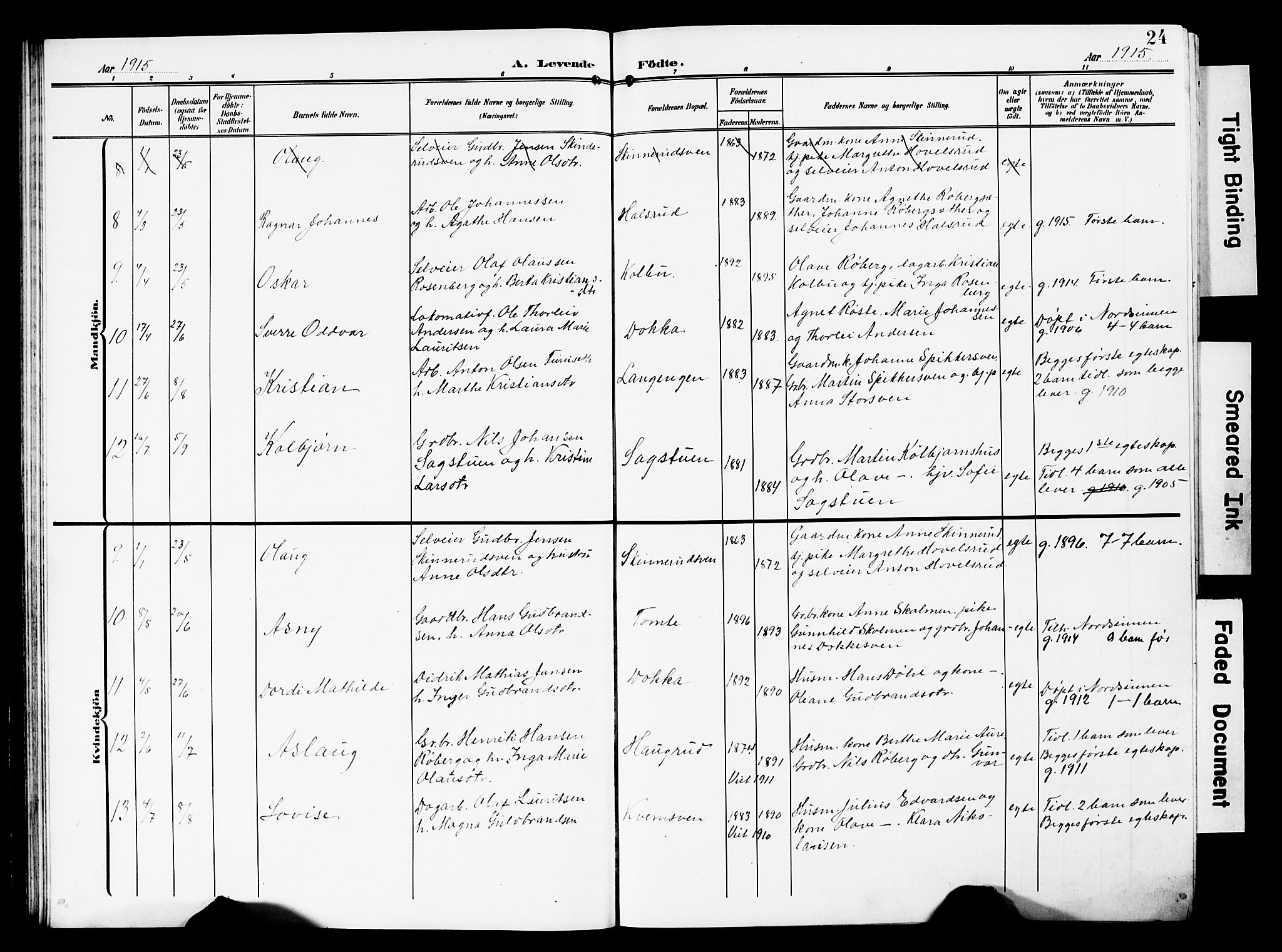 Nordre Land prestekontor, AV/SAH-PREST-124/H/Ha/Hab/L0001: Parish register (copy) no. 1, 1908-1931, p. 24