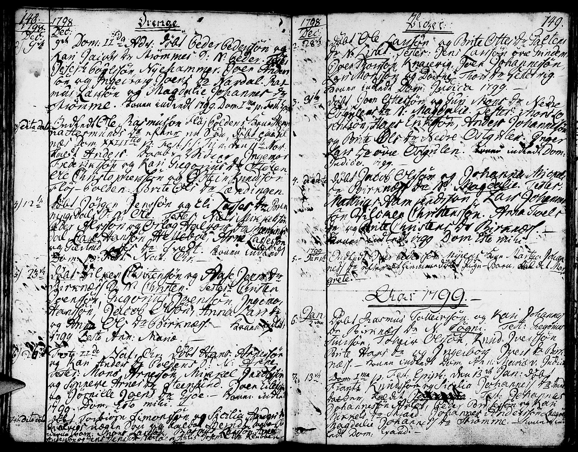 Gulen sokneprestembete, AV/SAB-A-80201/H/Haa/Haaa/L0016: Parish register (official) no. A 16, 1798-1808, p. 148-149