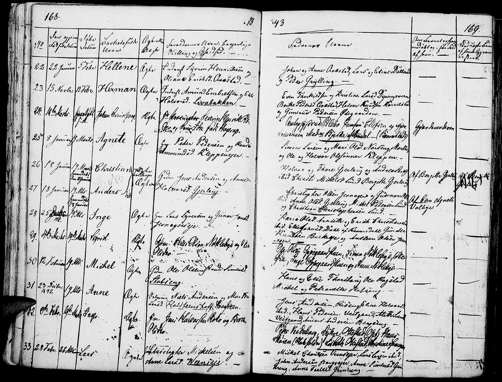 Løten prestekontor, SAH/PREST-022/K/Ka/L0006: Parish register (official) no. 6, 1832-1849, p. 168-169