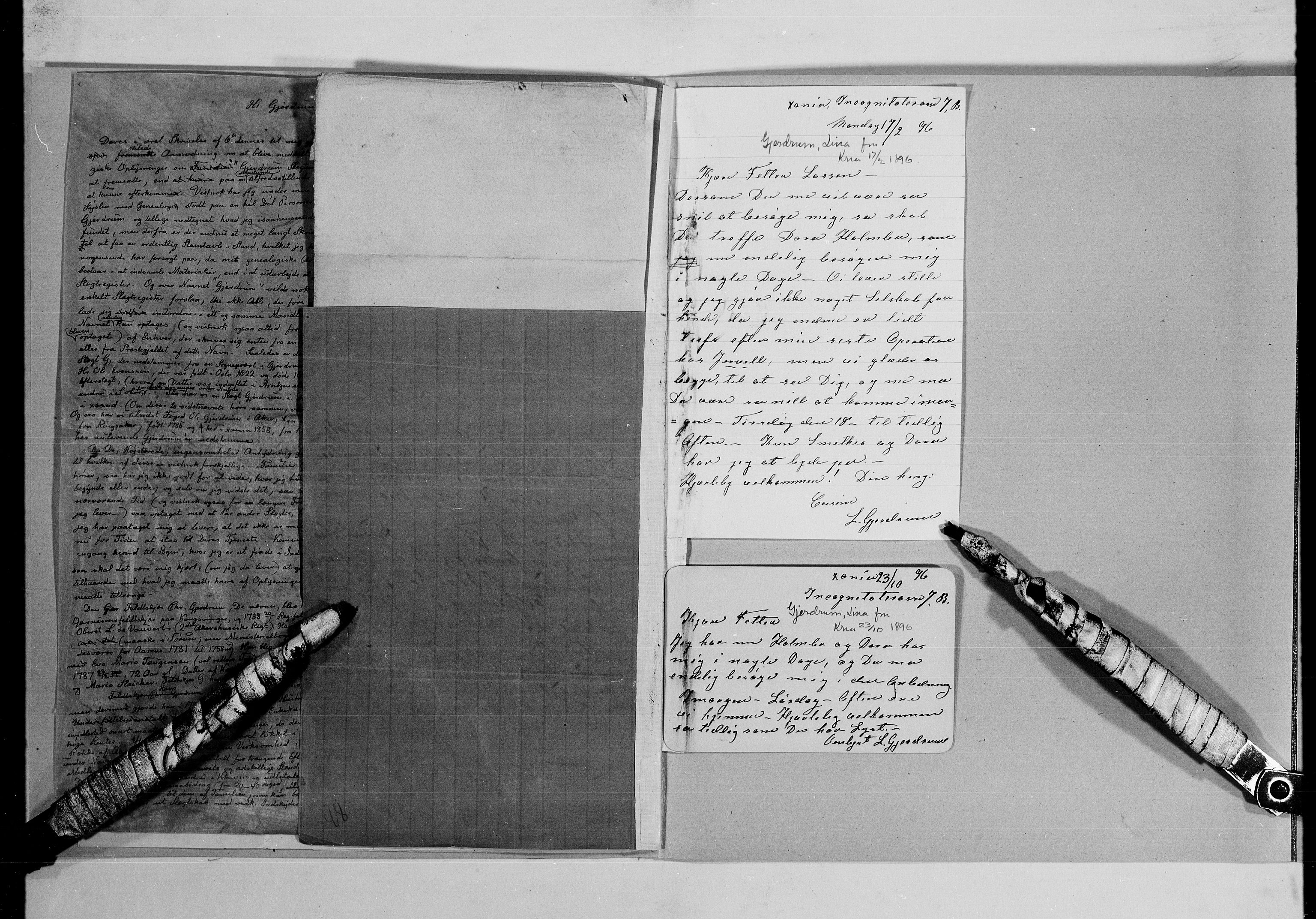 Lassens samlinger, AV/RA-PA-0051/G/L0097: Alfabetisk ordnede brev til Wilhelm Lassen: Fabritius - Grønvold, 1815-1907, p. 144