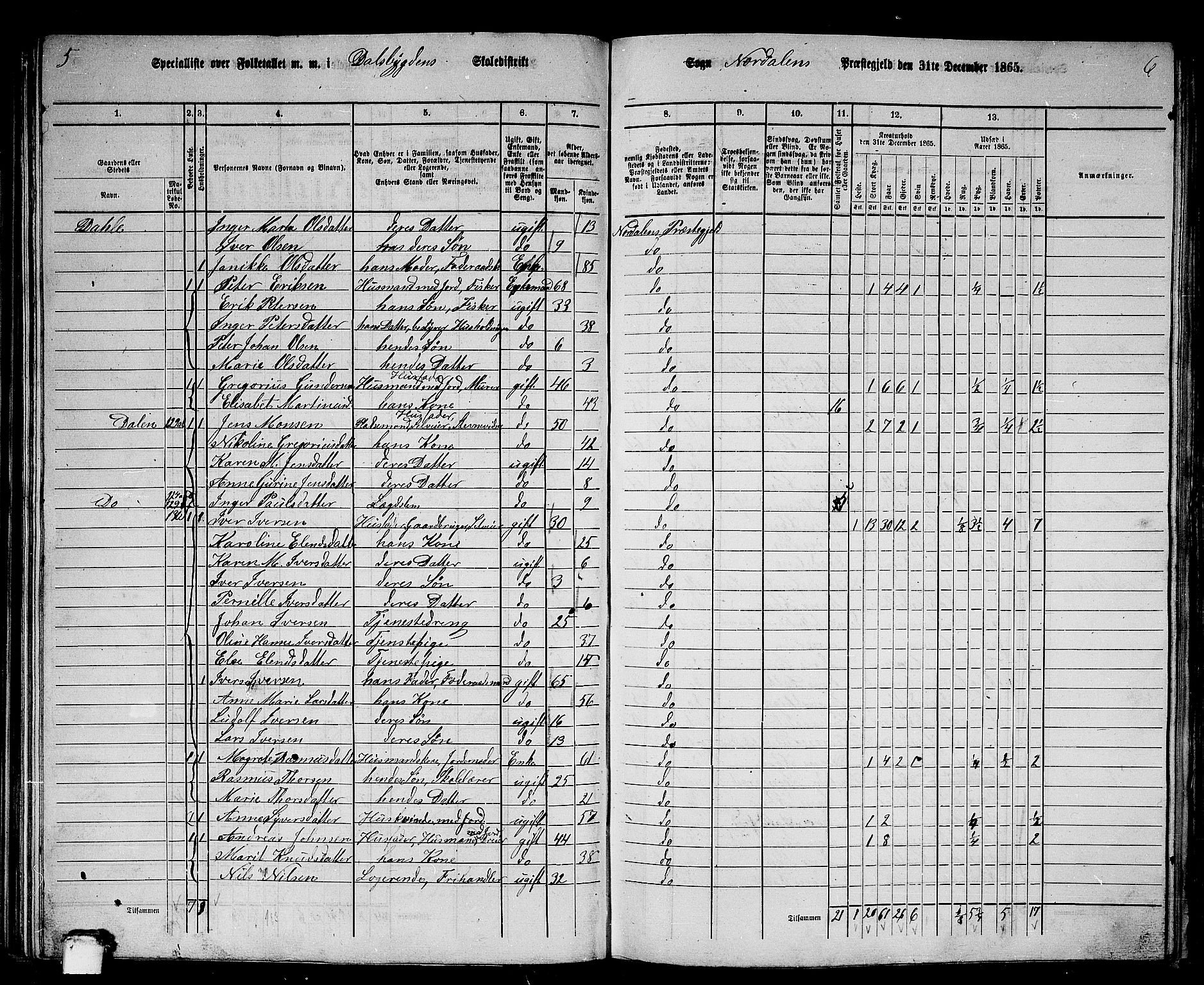 RA, 1865 census for Norddal, 1865, p. 66