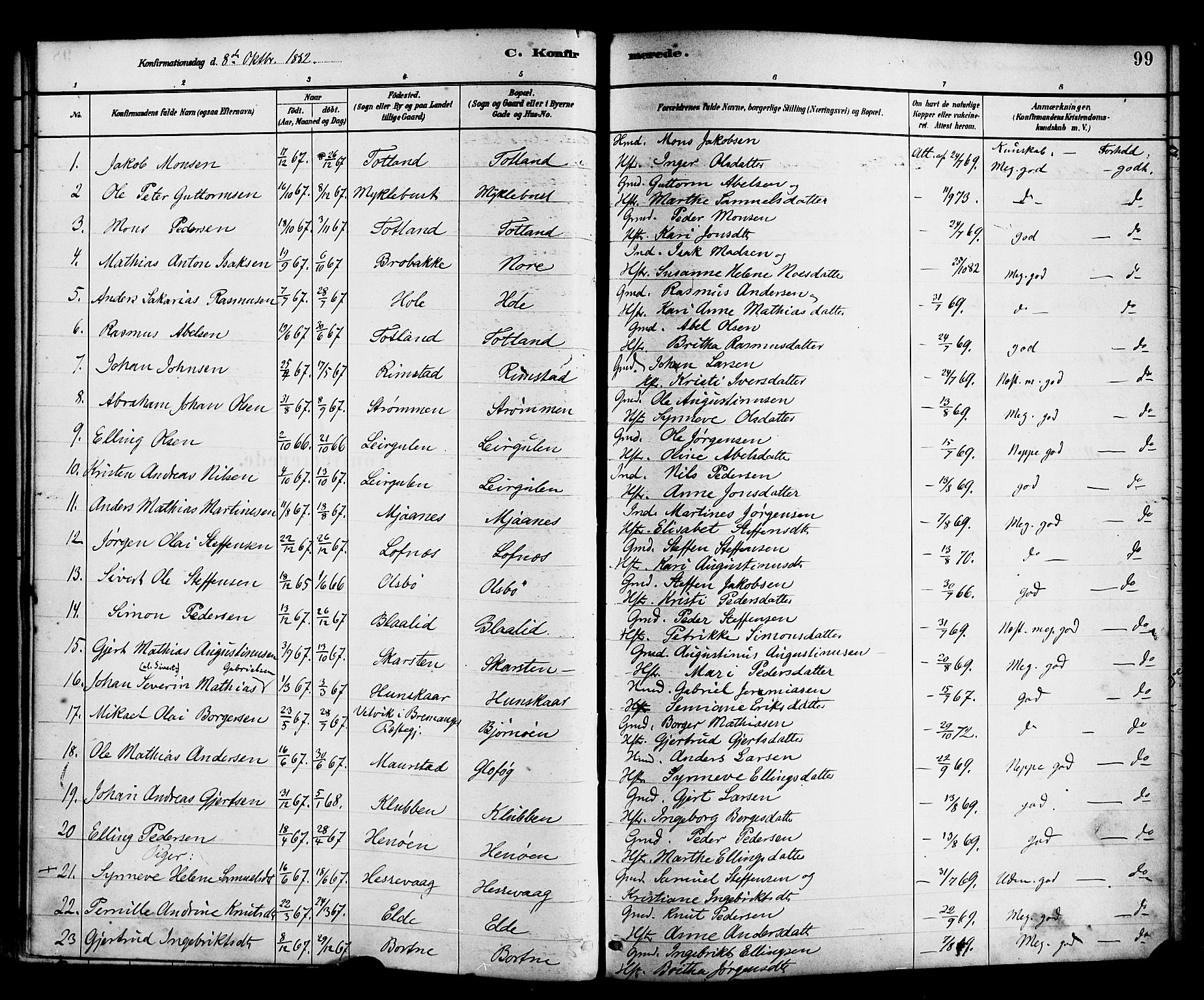 Davik sokneprestembete, AV/SAB-A-79701/H/Haa/Haad/L0001: Parish register (official) no. D 1, 1882-1900, p. 99