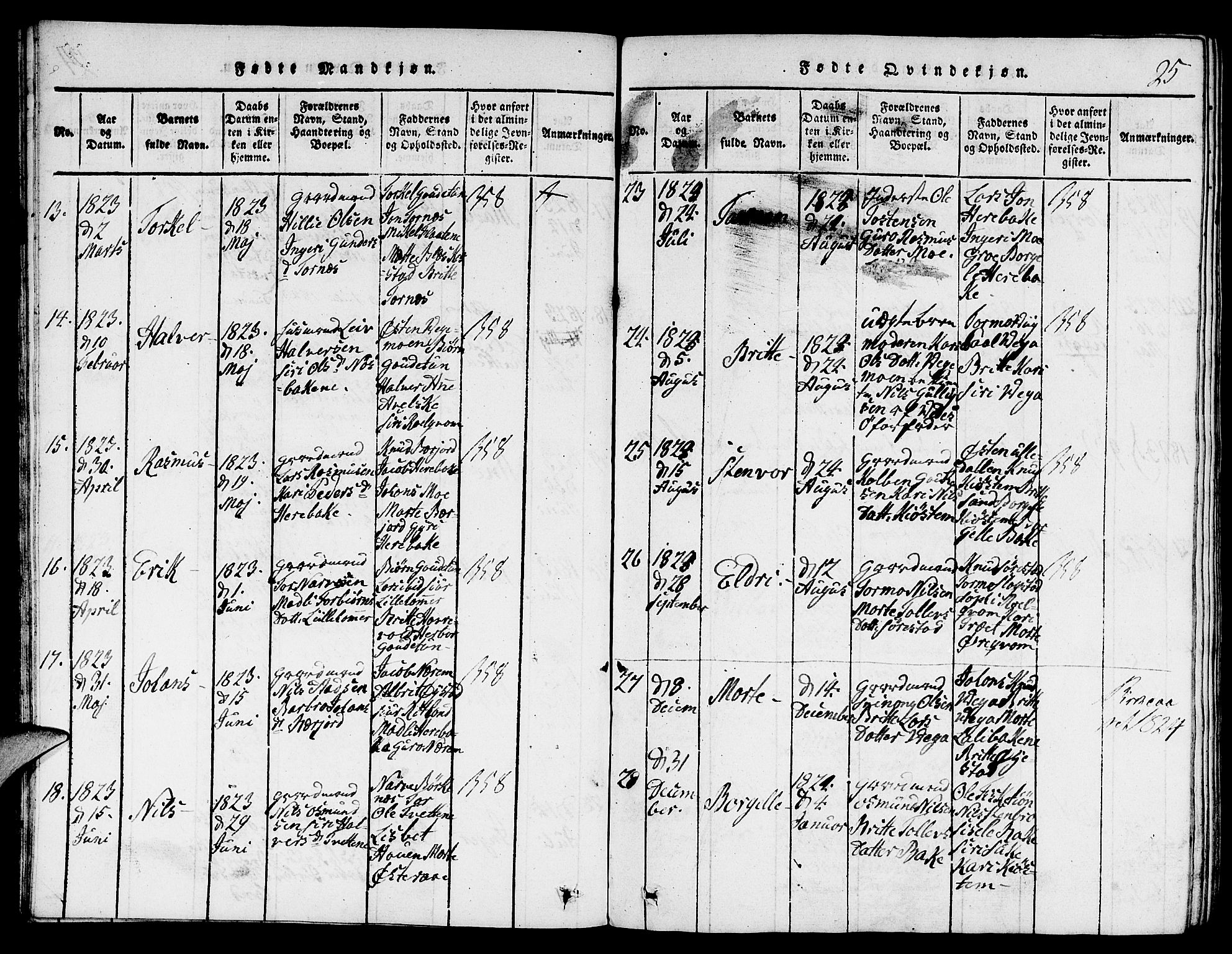 Suldal sokneprestkontor, SAST/A-101845/01/V/L0001: Parish register (copy) no. B 1, 1816-1836, p. 25
