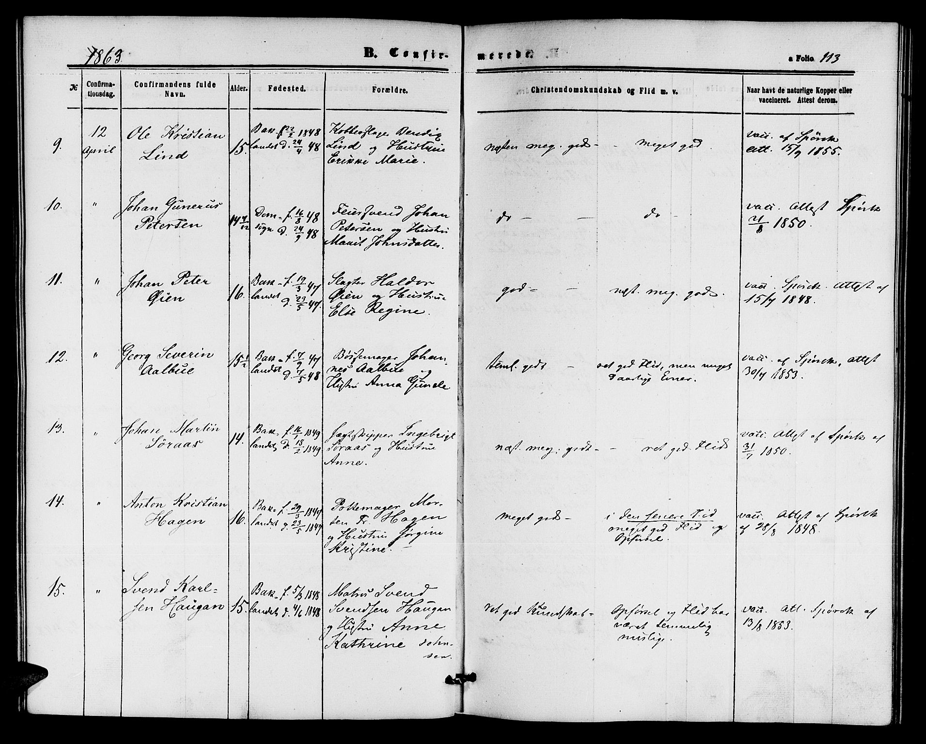 Ministerialprotokoller, klokkerbøker og fødselsregistre - Sør-Trøndelag, SAT/A-1456/604/L0185: Parish register (official) no. 604A06, 1861-1865, p. 113