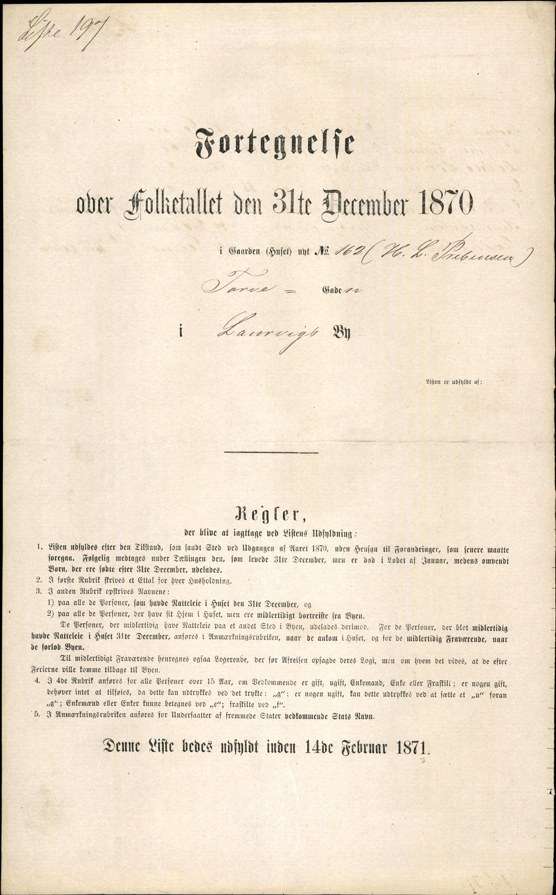 RA, 1870 census for 0707 Larvik, 1870, p. 411