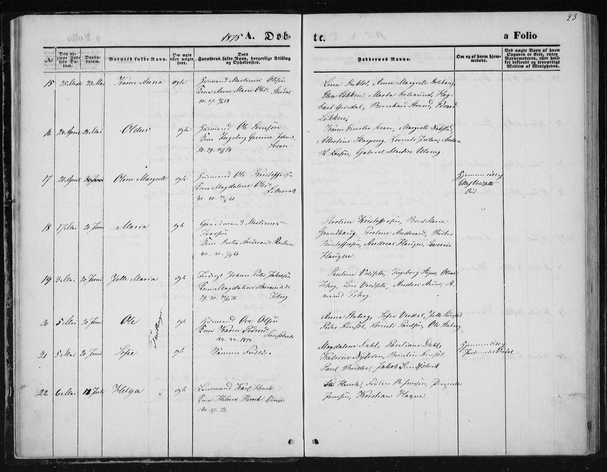 Ministerialprotokoller, klokkerbøker og fødselsregistre - Nord-Trøndelag, AV/SAT-A-1458/733/L0324: Parish register (official) no. 733A03, 1870-1883, p. 23