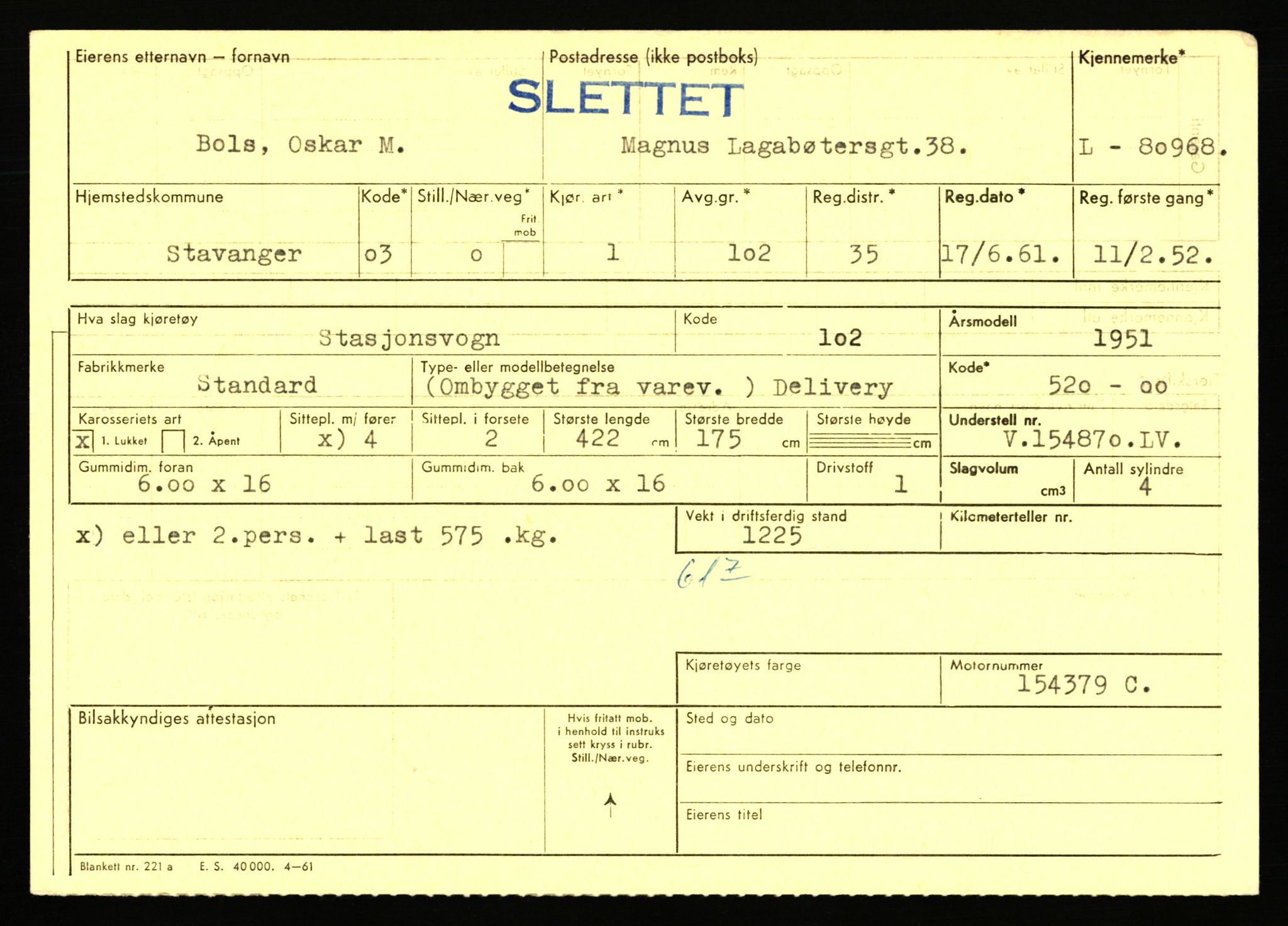 Stavanger trafikkstasjon, AV/SAST-A-101942/0/F/L0071: L-80500 - L-82199, 1930-1971, p. 829