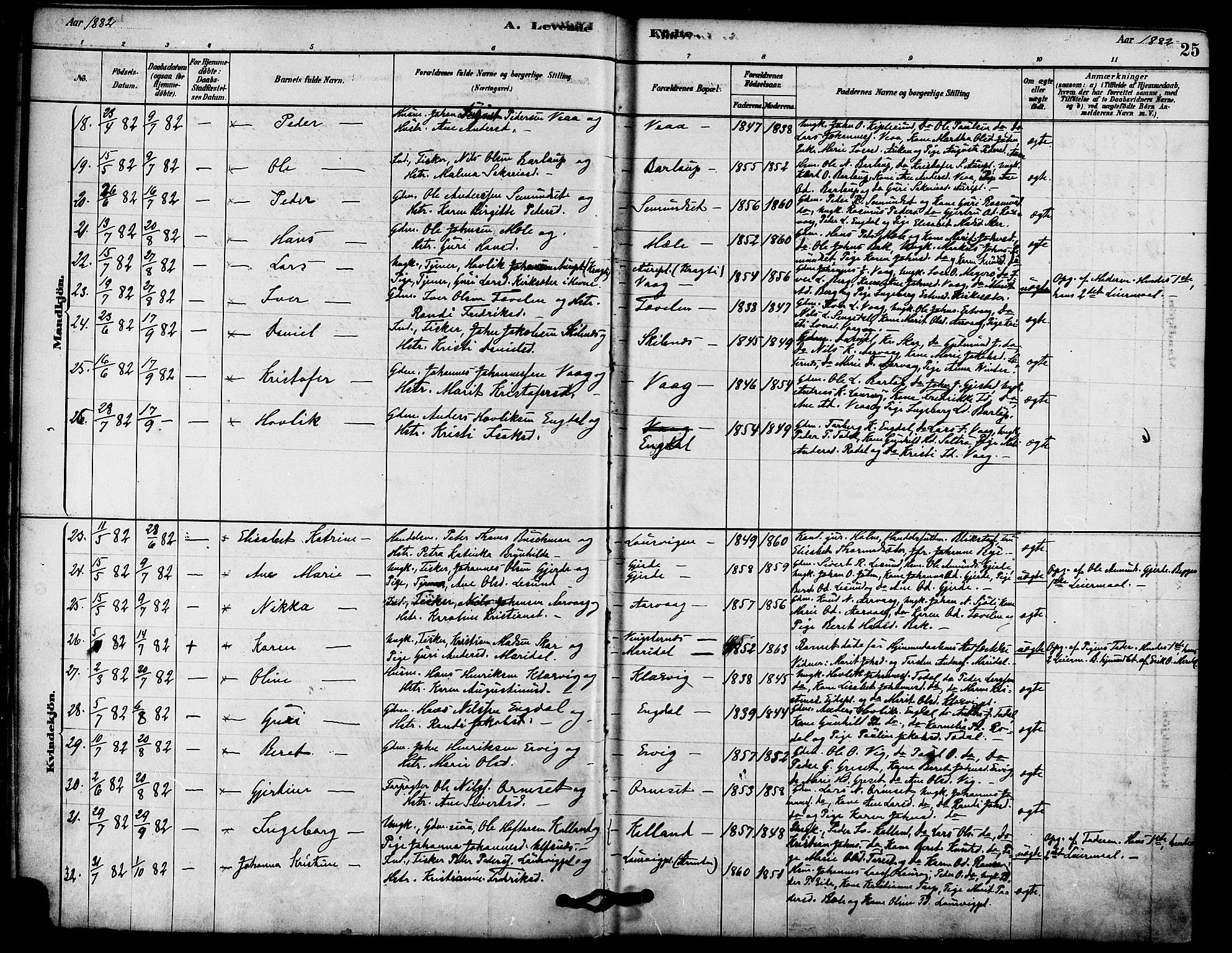 Ministerialprotokoller, klokkerbøker og fødselsregistre - Møre og Romsdal, SAT/A-1454/578/L0906: Parish register (official) no. 578A05, 1878-1886, p. 25