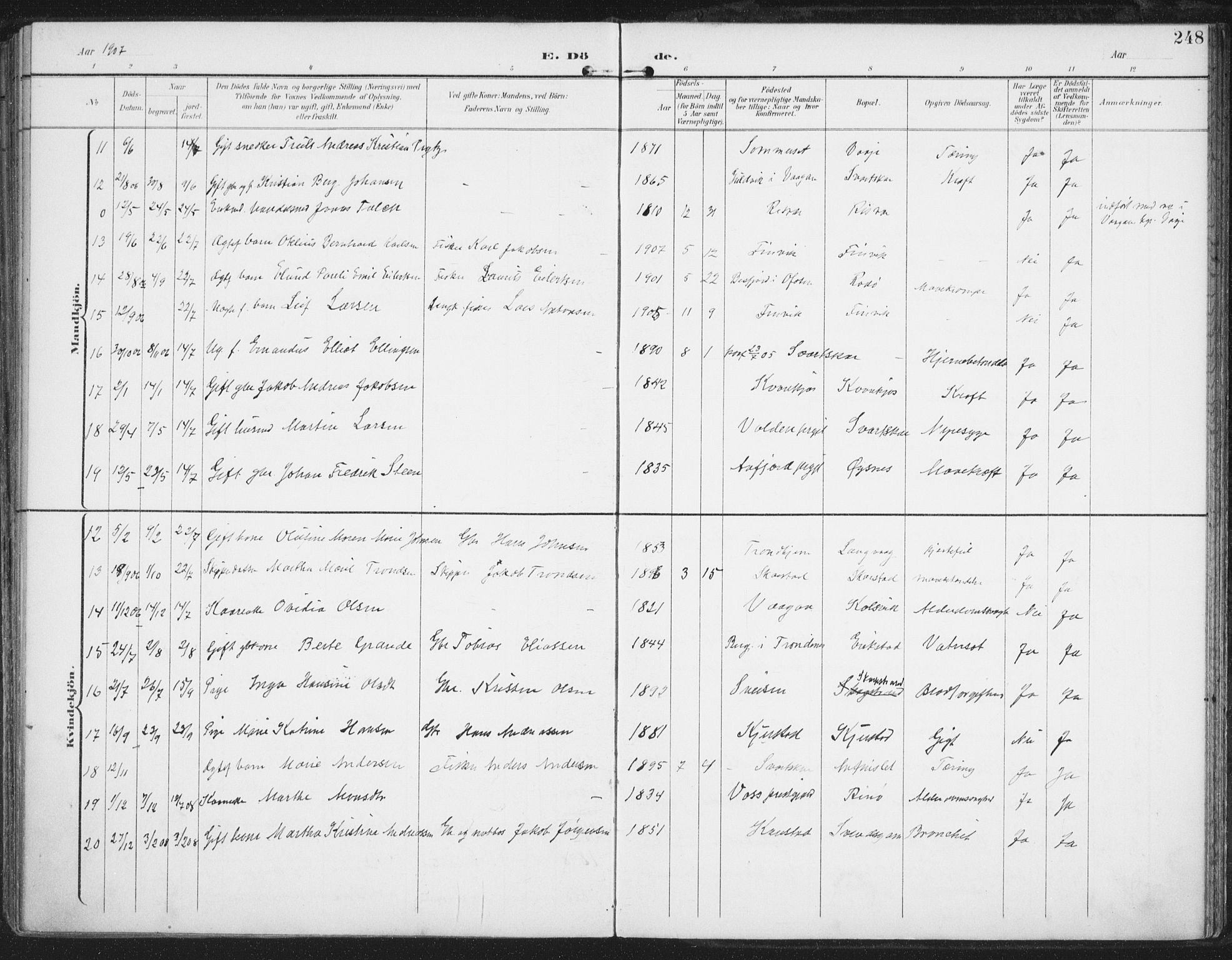 Ministerialprotokoller, klokkerbøker og fødselsregistre - Nordland, AV/SAT-A-1459/872/L1036: Parish register (official) no. 872A11, 1897-1913, p. 248