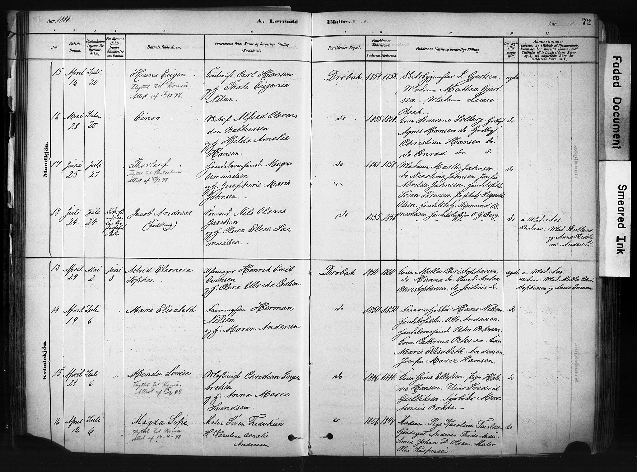Drøbak prestekontor Kirkebøker, AV/SAO-A-10142a/F/Fb/L0001: Parish register (official) no. II 1, 1878-1891, p. 72