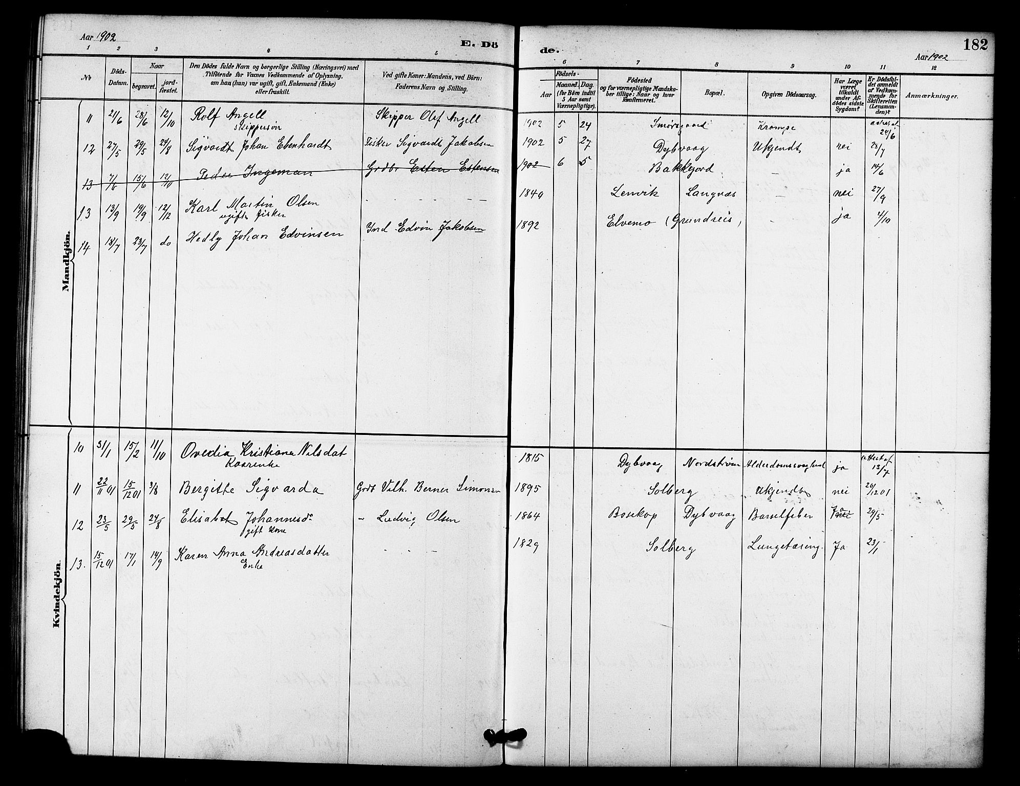 Tranøy sokneprestkontor, SATØ/S-1313/I/Ia/Iab/L0022klokker: Parish register (copy) no. 22, 1887-1912, p. 182