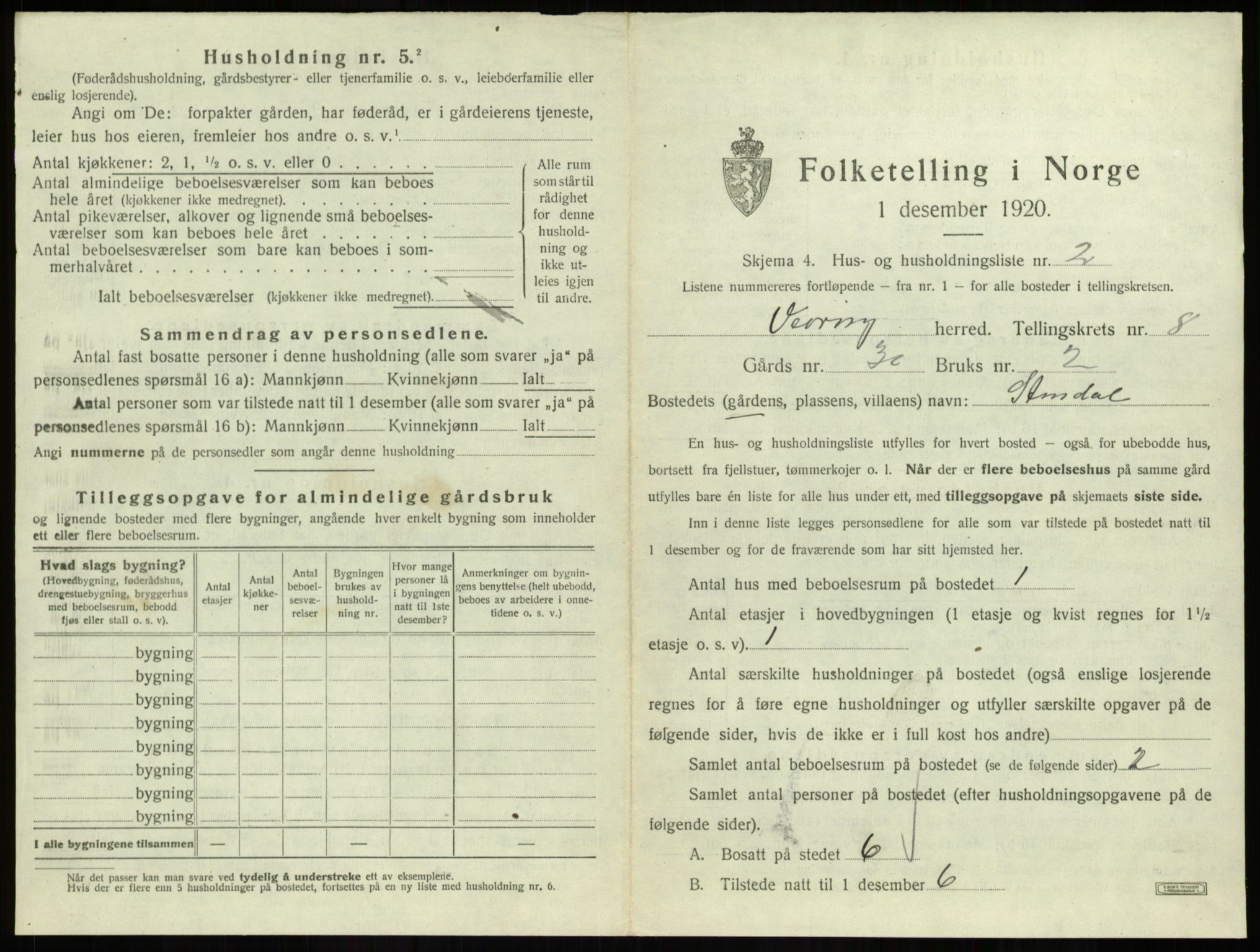 SAB, 1920 census for Vevring, 1920, p. 356