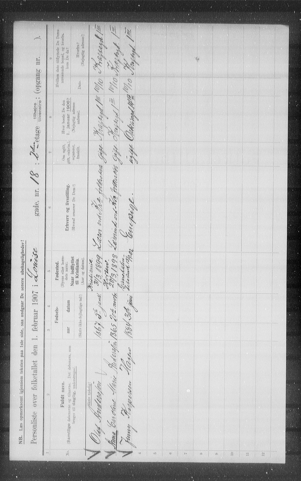 OBA, Municipal Census 1907 for Kristiania, 1907, p. 29845