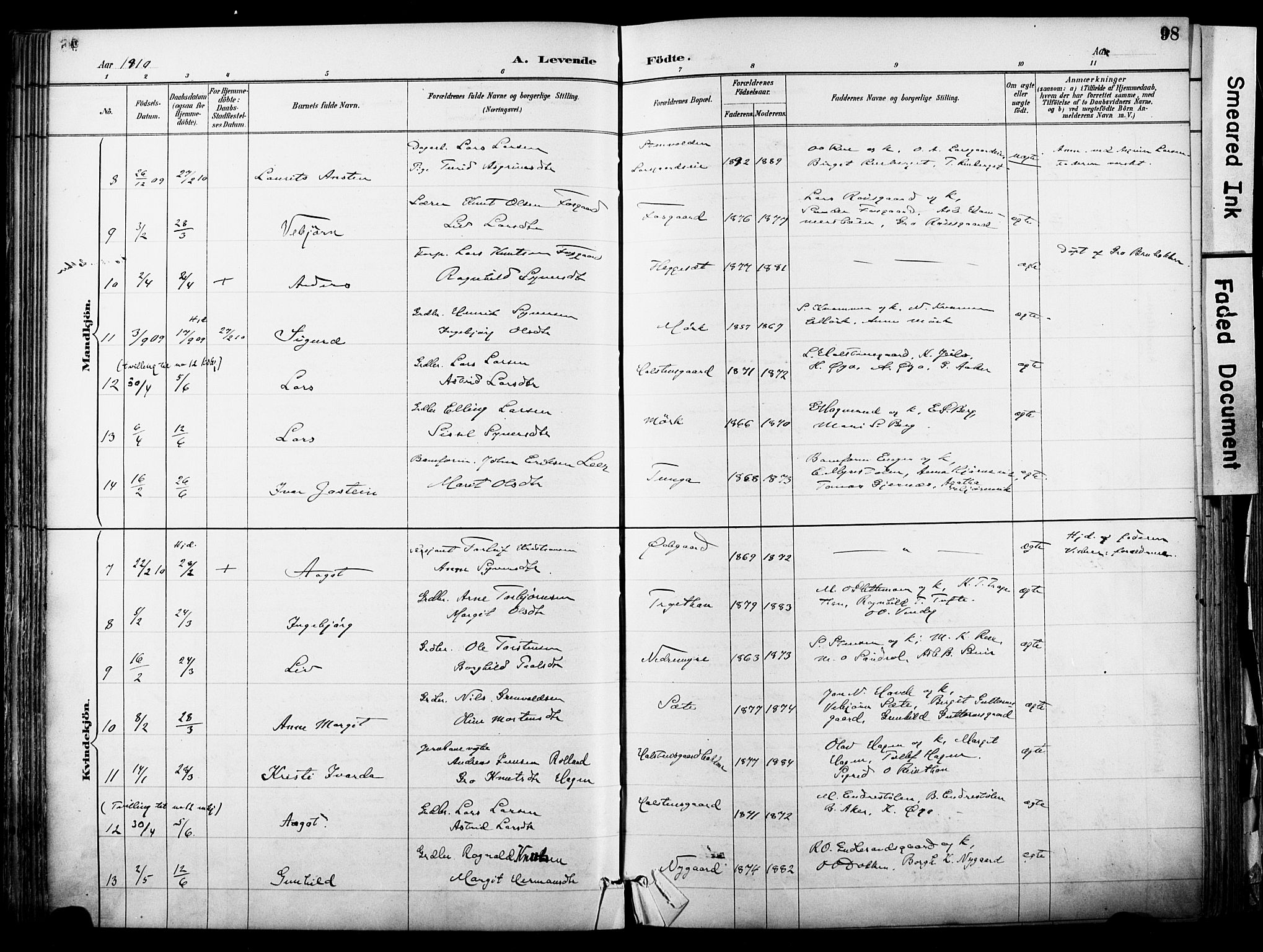 Hol kirkebøker, AV/SAKO-A-227/F/Fa/L0003: Parish register (official) no. I 3, 1887-1918, p. 98