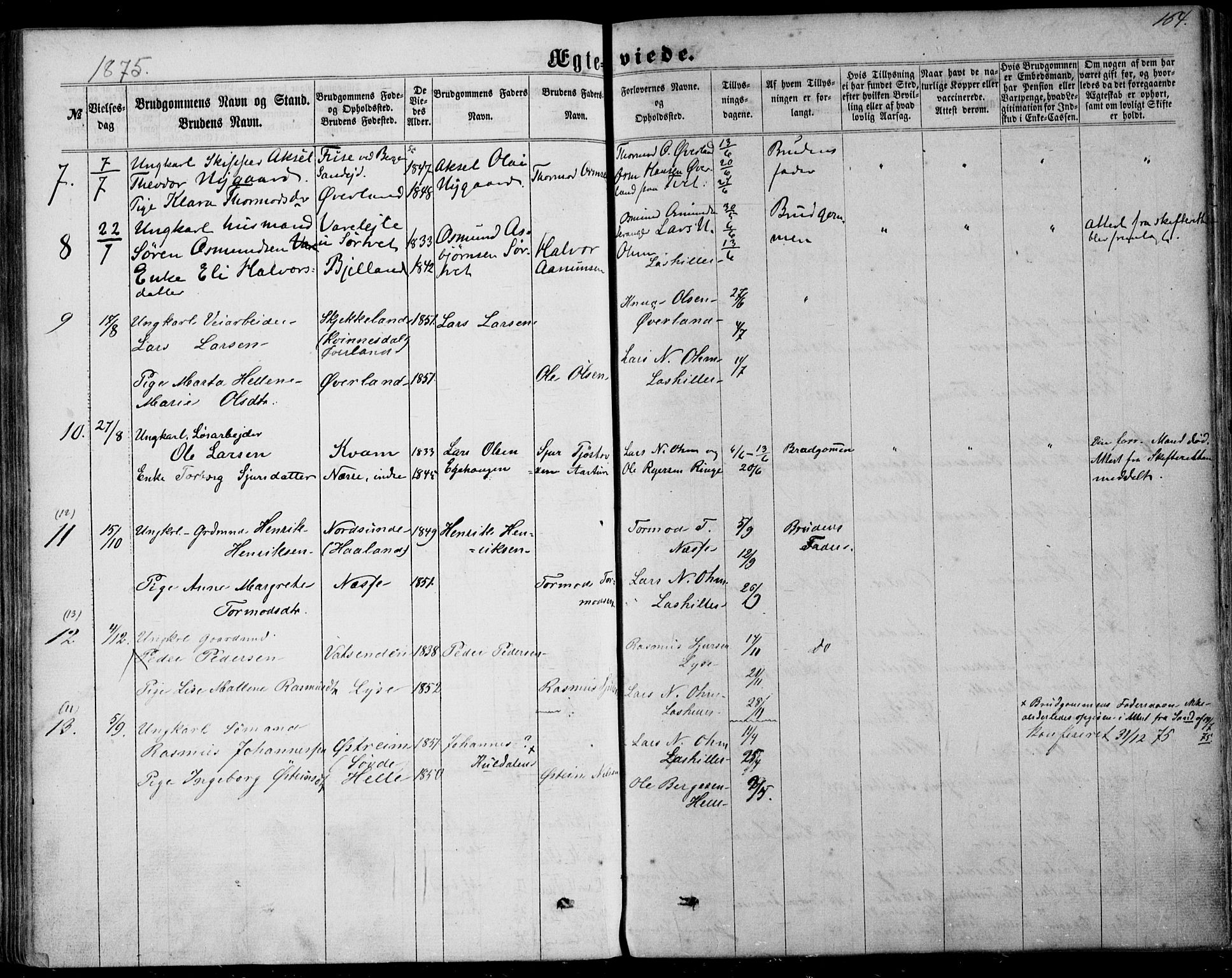 Nedstrand sokneprestkontor, AV/SAST-A-101841/01/IV: Parish register (official) no. A 9, 1861-1876, p. 164