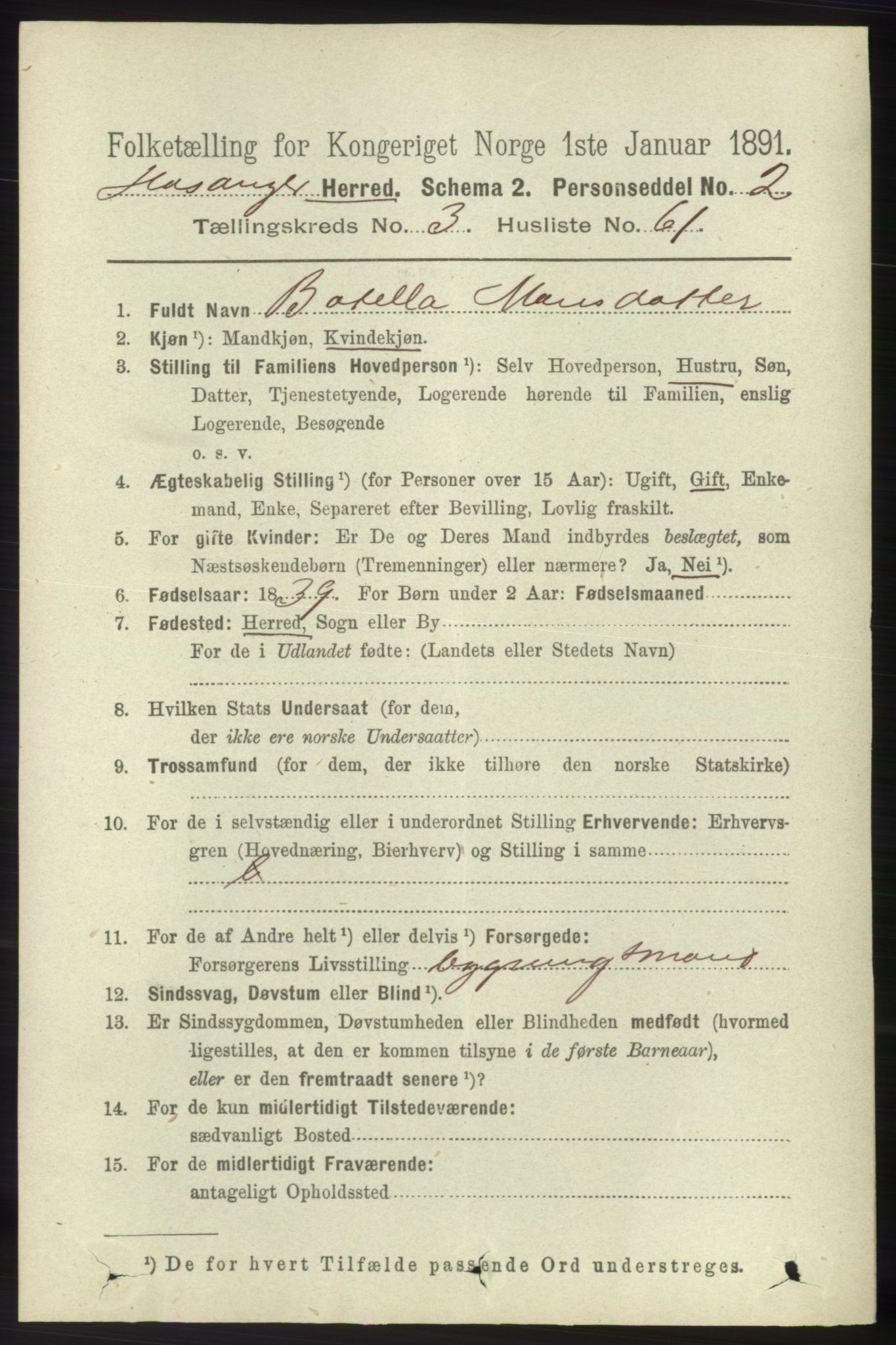 RA, 1891 census for 1253 Hosanger, 1891, p. 1382