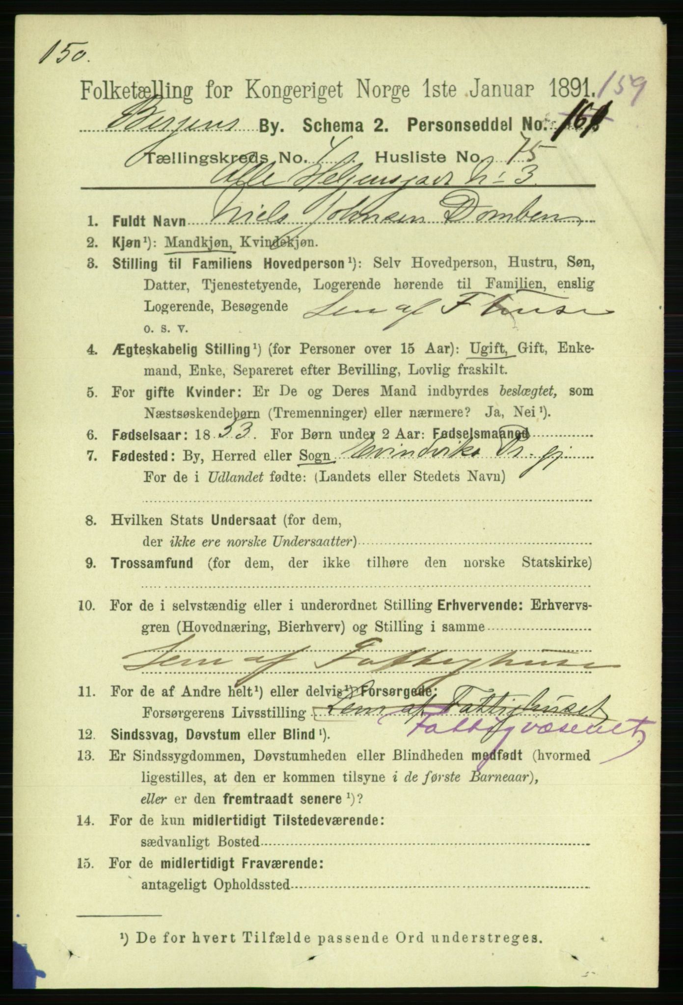 RA, 1891 Census for 1301 Bergen, 1891, p. 13690