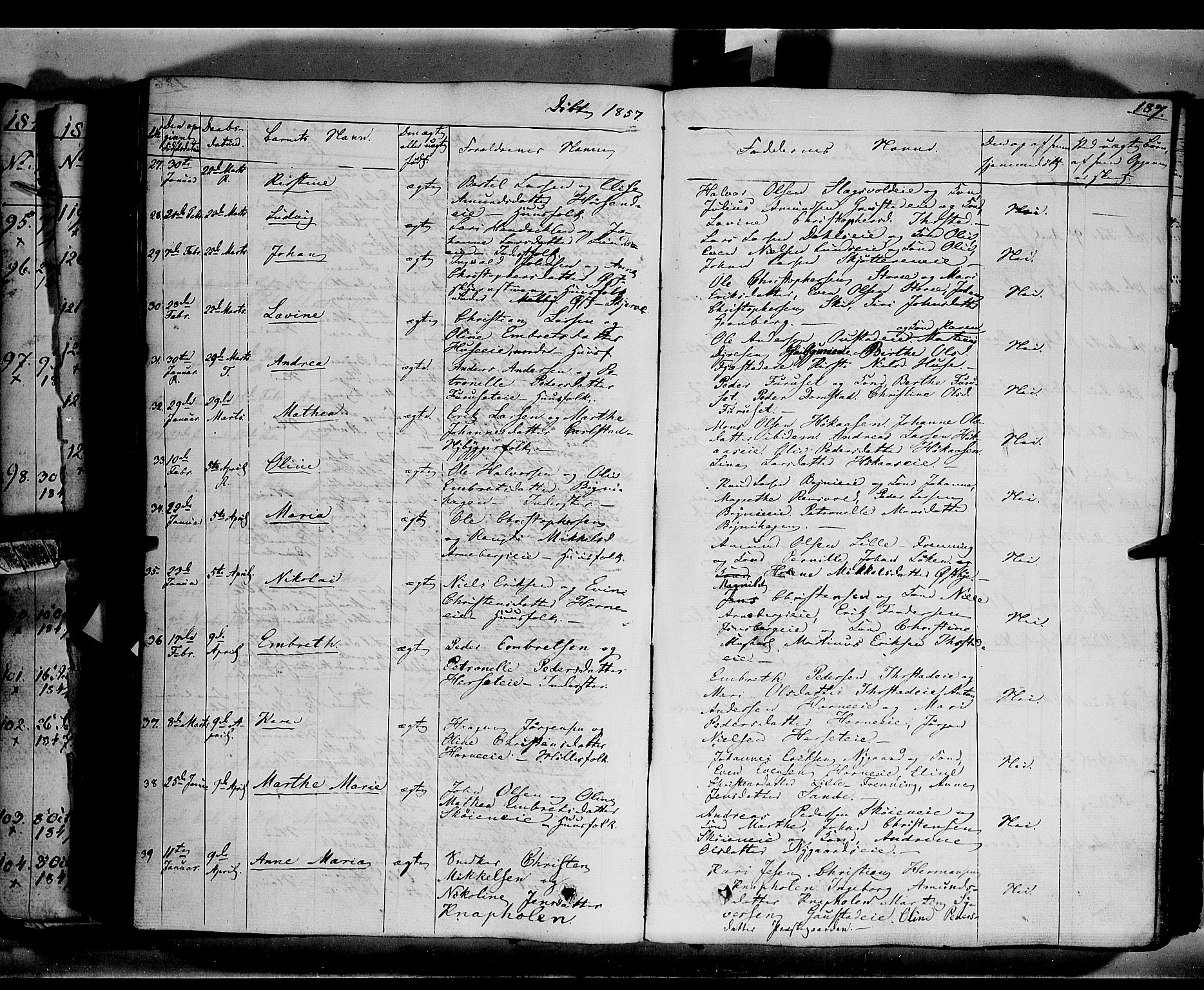 Romedal prestekontor, SAH/PREST-004/K/L0004: Parish register (official) no. 4, 1847-1861, p. 187