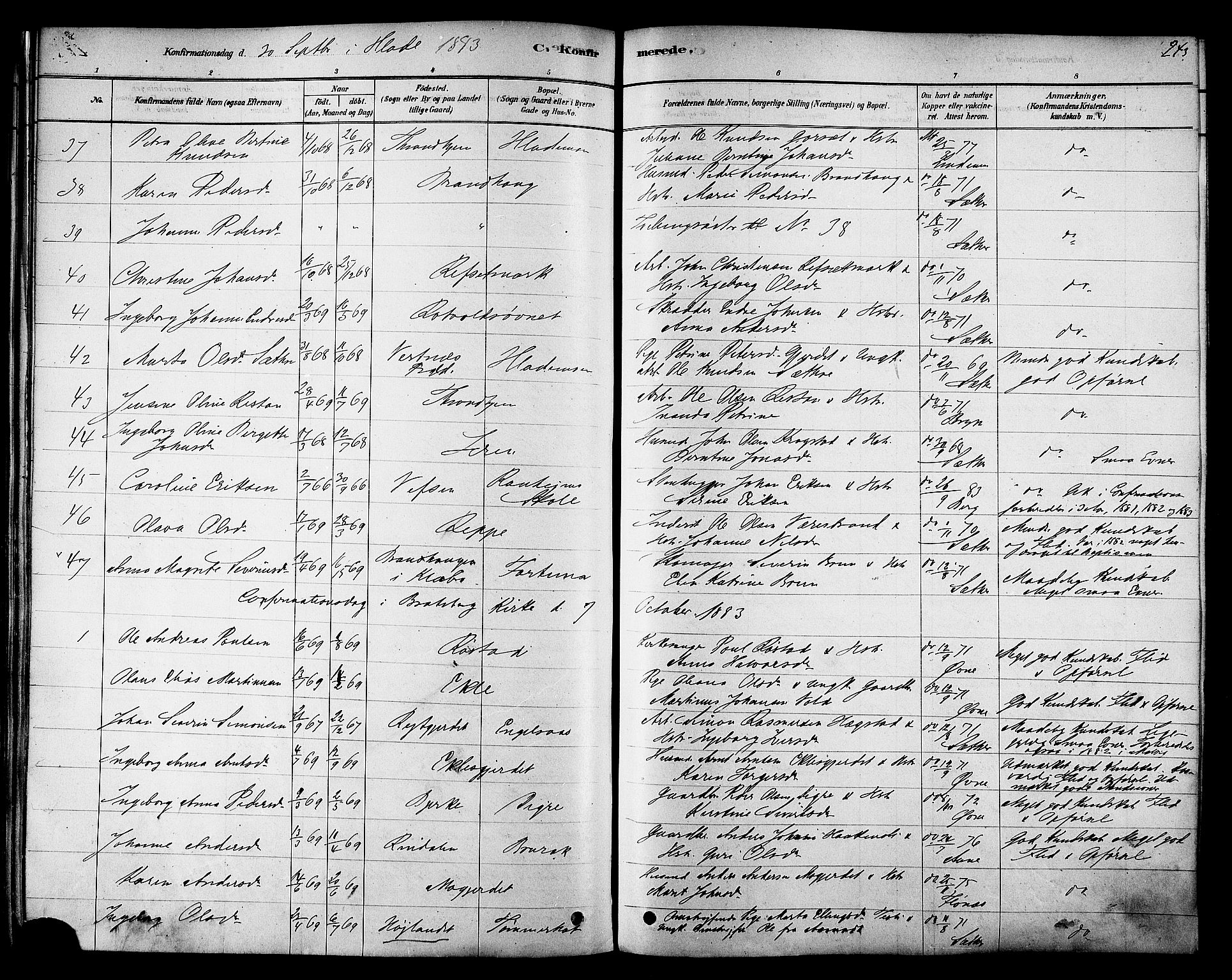 Ministerialprotokoller, klokkerbøker og fødselsregistre - Sør-Trøndelag, SAT/A-1456/606/L0294: Parish register (official) no. 606A09, 1878-1886, p. 243