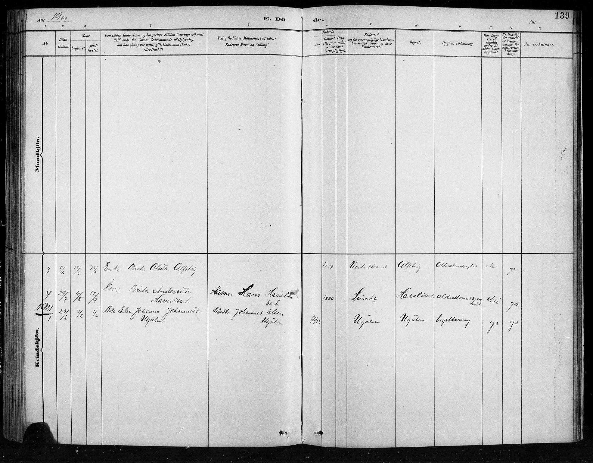 Jostedal sokneprestembete, SAB/A-80601/H/Hab/Habb/L0001: Parish register (copy) no. B 1, 1882-1921, p. 139