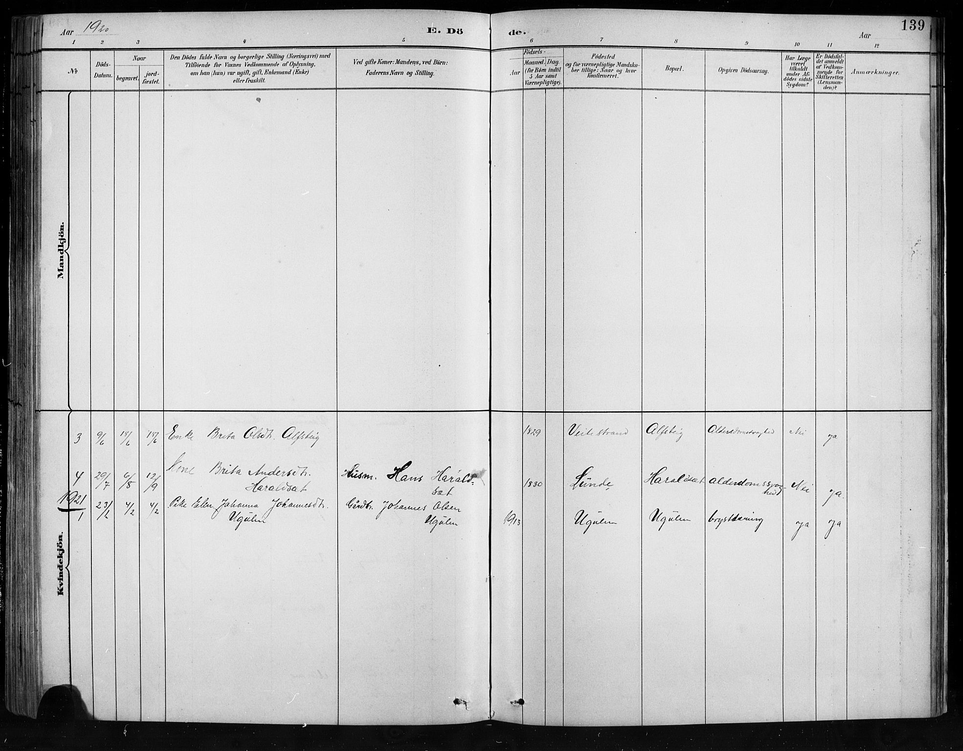 Jostedal sokneprestembete, AV/SAB-A-80601/H/Hab/Habb/L0001: Parish register (copy) no. B 1, 1882-1921, p. 139